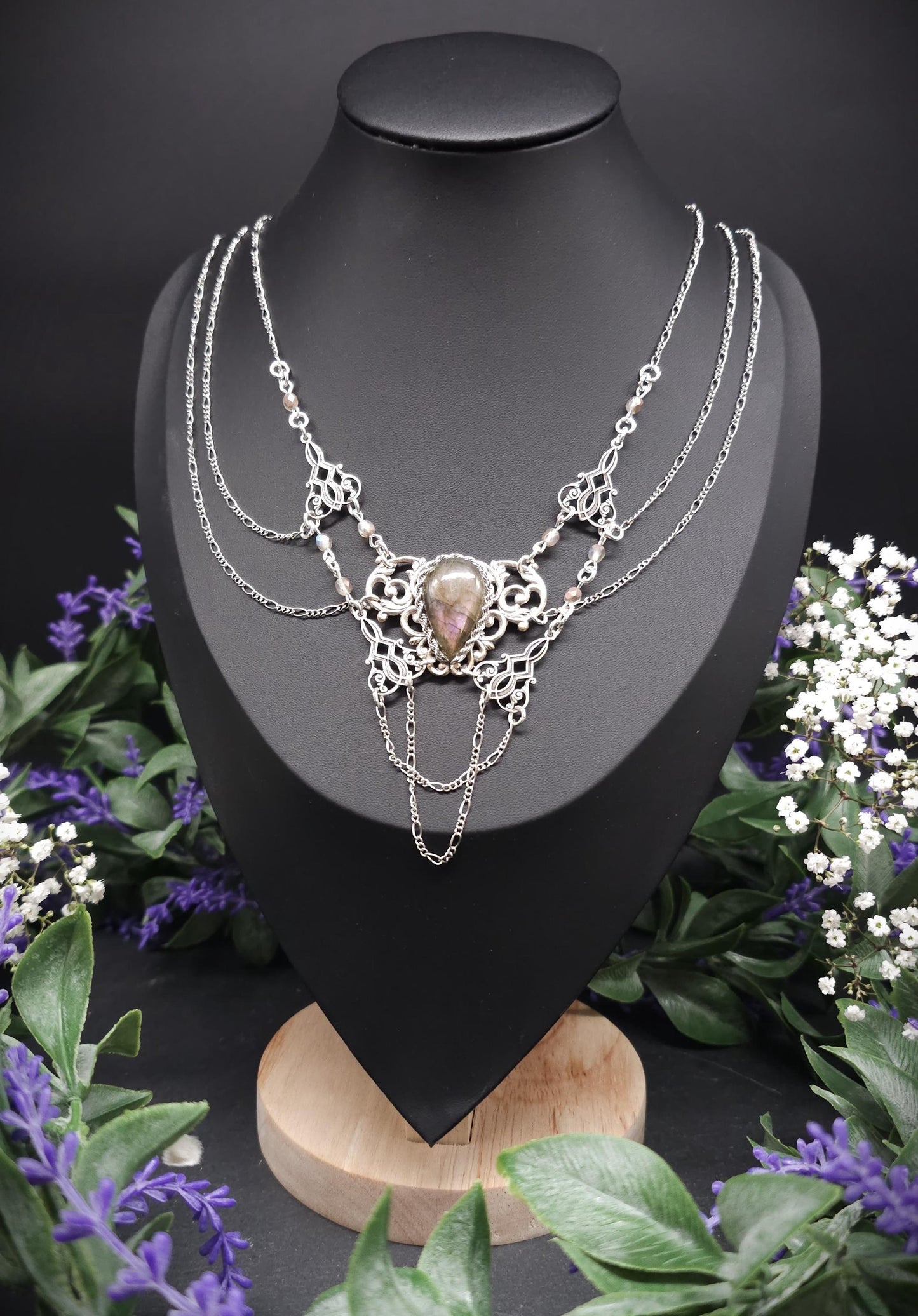 Labradorit Halskette - Art Nouveau Collier - Brautschmuck - Größenverstellbar - Unikat
