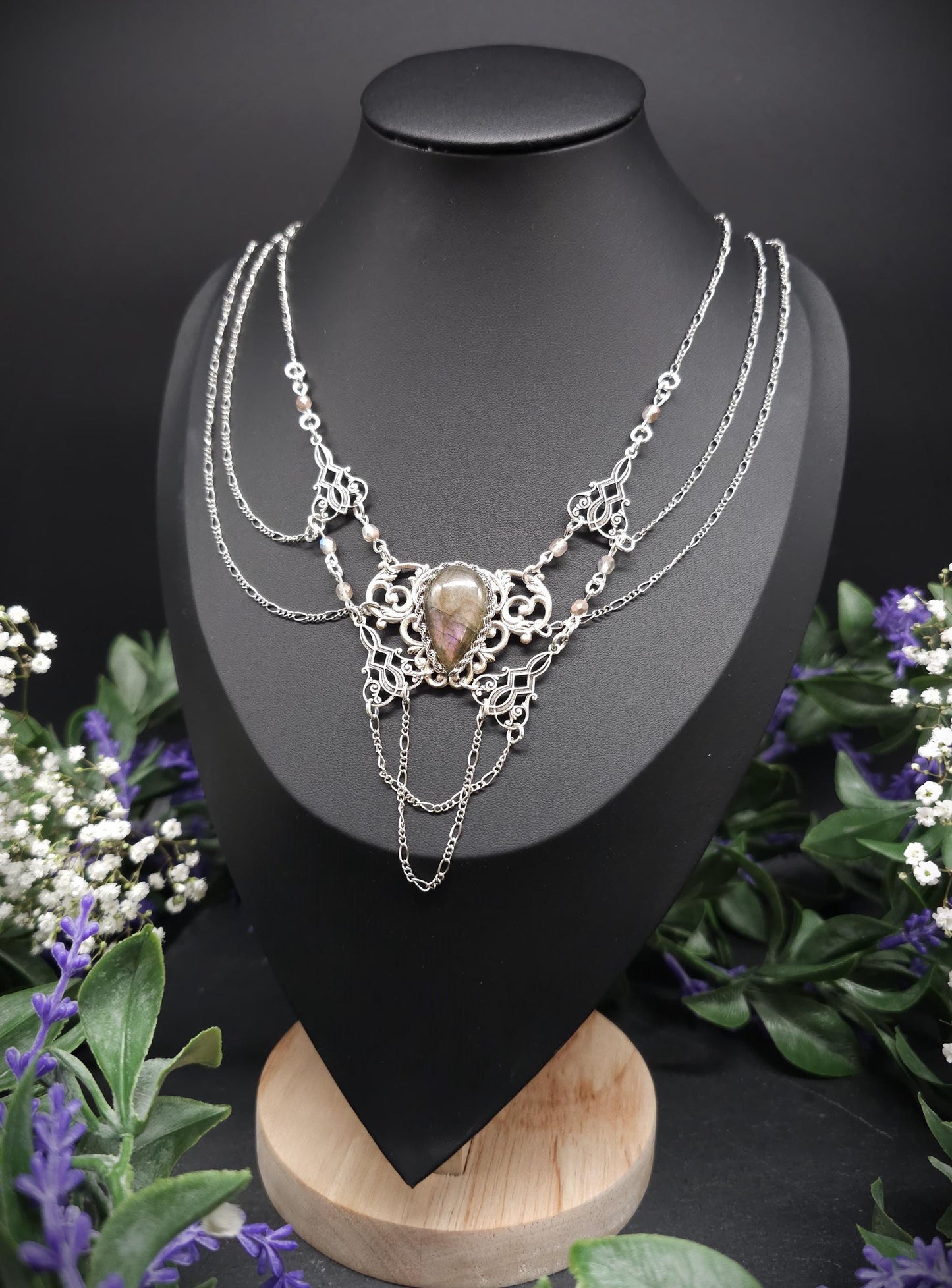 Labradorit Halskette - Art Nouveau Collier - Brautschmuck - Größenverstellbar - Unikat