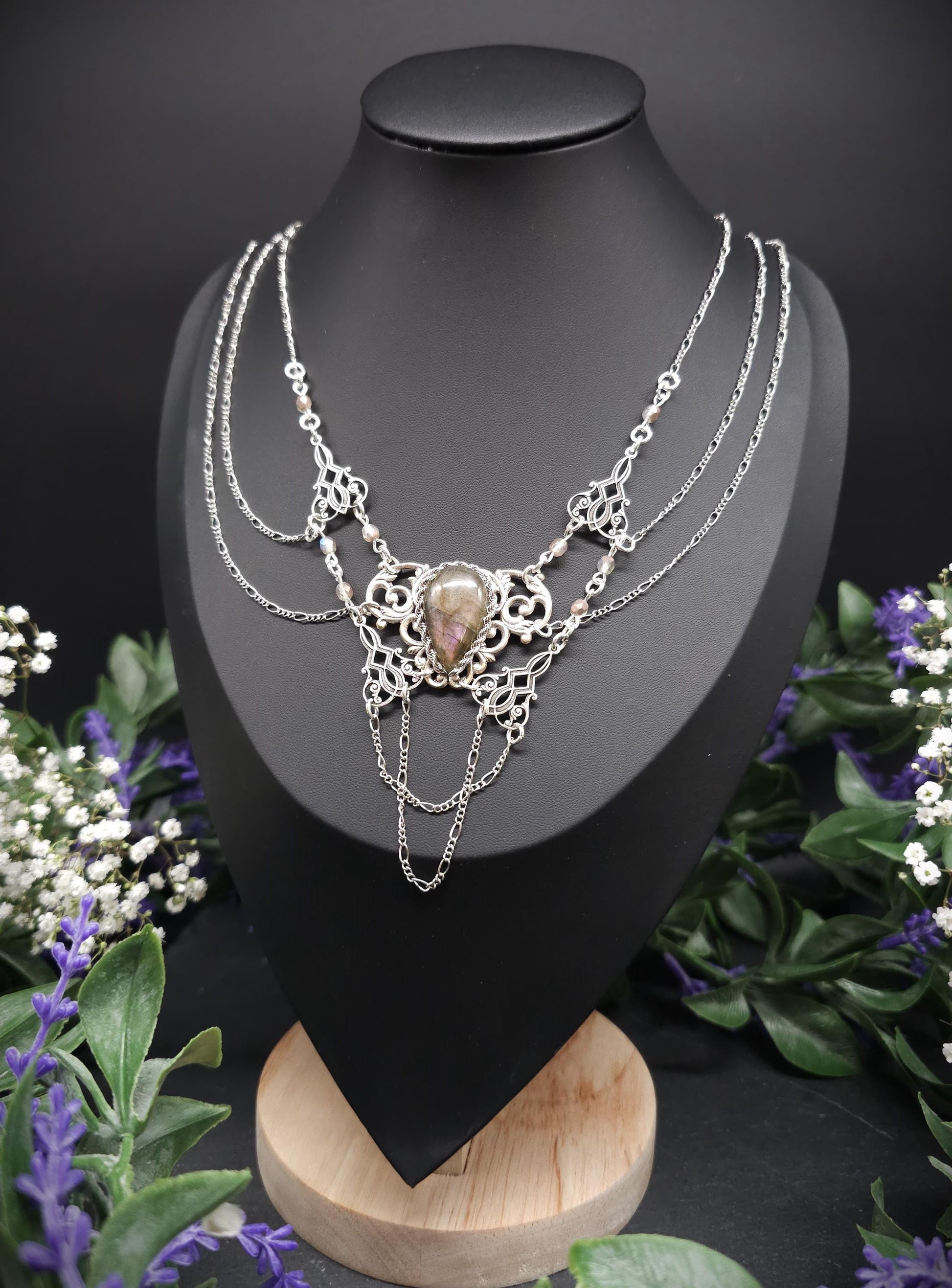 Labradorit Halskette - Art Nouveau Collier - Brautschmuck - Größenverstellbar - Unikat