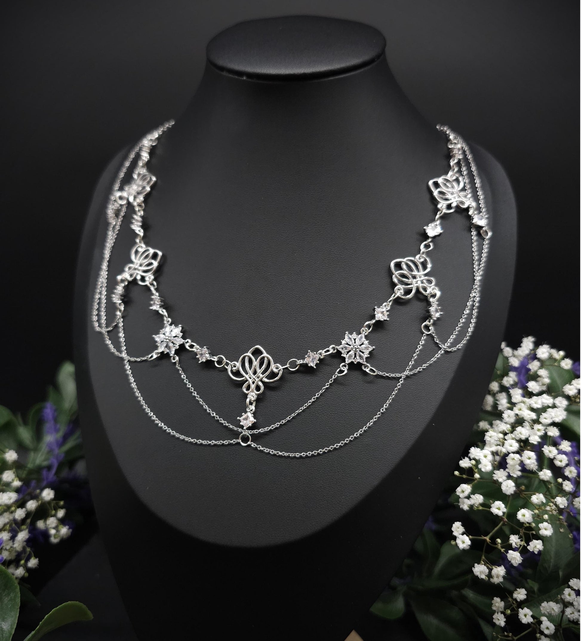 Art Nouveau Collier mit Zirkonia – Elegante Jugendstil Halskette für Braut, Hochzeit & Abendgarderobe – Größenverstellbar