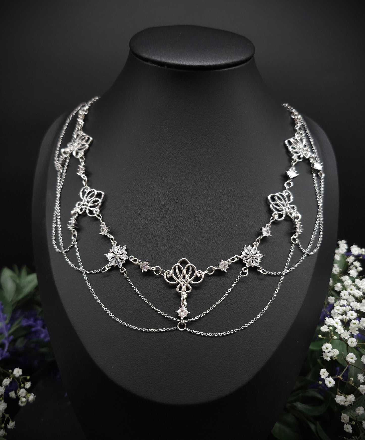 Art Nouveau Collier mit Zirkonia – Elegante Jugendstil Halskette für Braut, Hochzeit & Abendgarderobe – Größenverstellbar