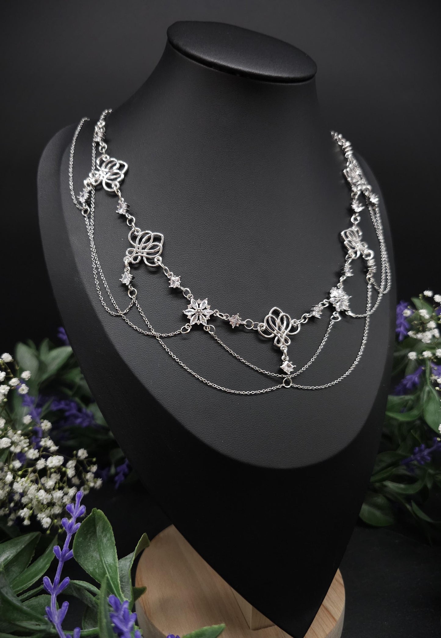 Art Nouveau Collier mit Zirkonia – Elegante Jugendstil Halskette für Braut, Hochzeit & Abendgarderobe – Größenverstellbar