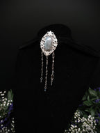 Jugendstil Brosche mit Labradorit ~ Zirkonia & Edelstahl-Ketten ~ Kostüm Accessoire