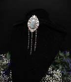 Jugendstil Brosche mit Labradorit ~ Zirkonia & Edelstahl-Ketten ~ Kostüm Accessoire