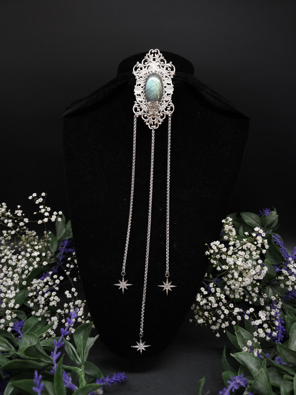 Art Nouveau Labradorite Brooch: Sage Turquoise, Gothic Fantasy Accessory