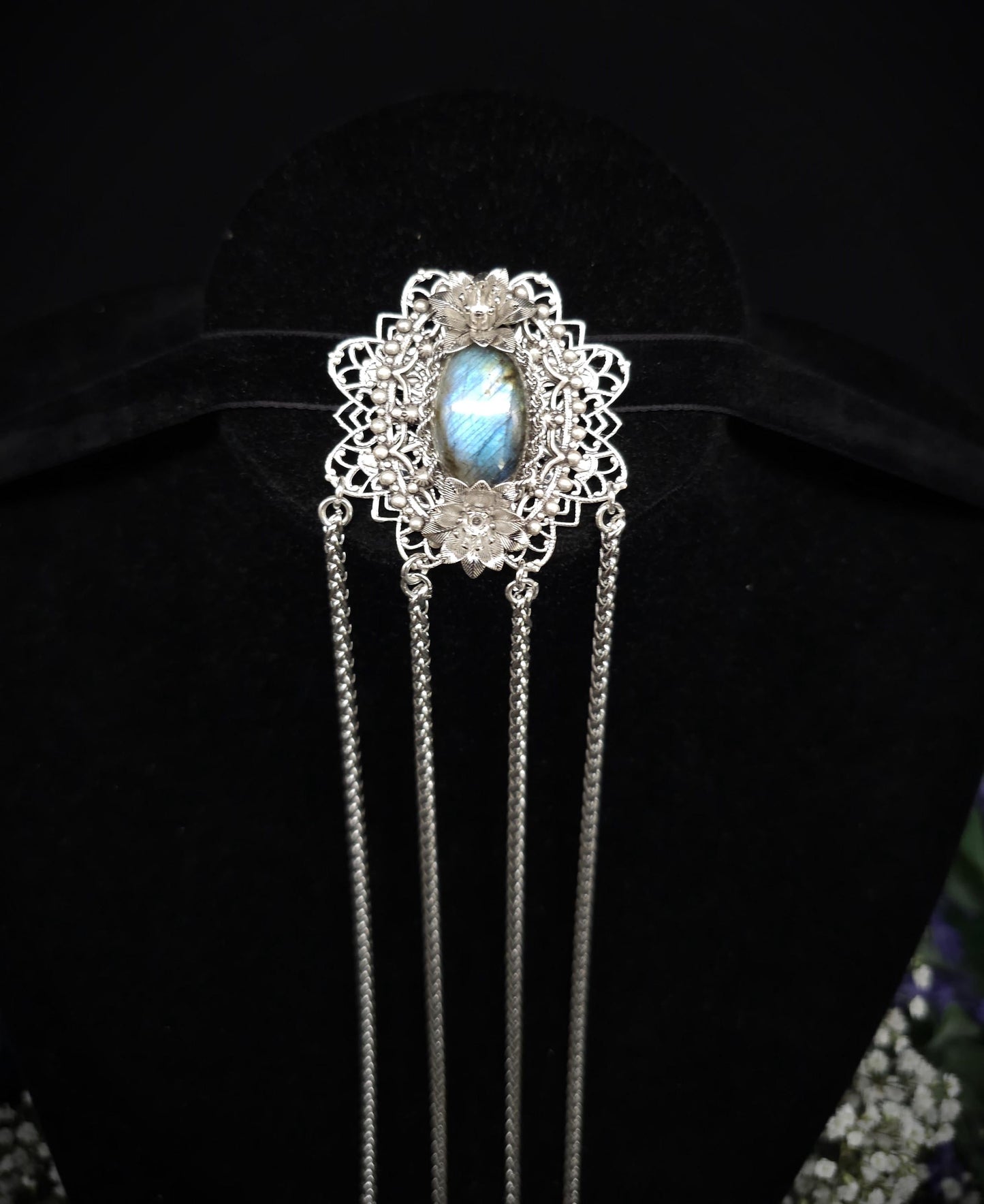 Art Nouveau Brosche ~ Dekorative Labradorit Brosche / Pin ~ Elfenhafter Fantasy Schmuck ~ Braut - und Hochzeitsschmuck