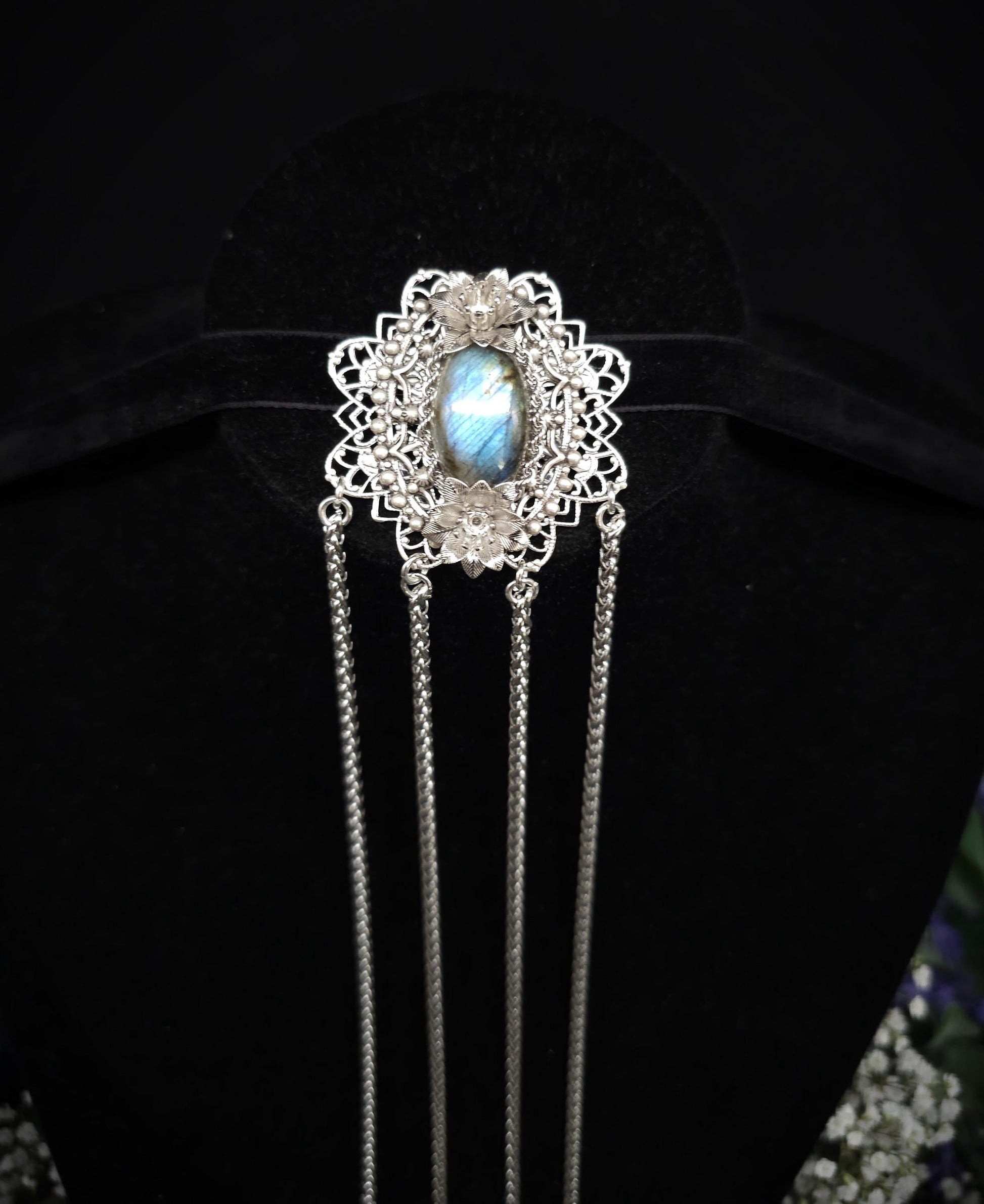 Art Nouveau Brosche ~ Dekorative Labradorit Brosche / Pin ~ Elfenhafter Fantasy Schmuck ~ Braut - und Hochzeitsschmuck