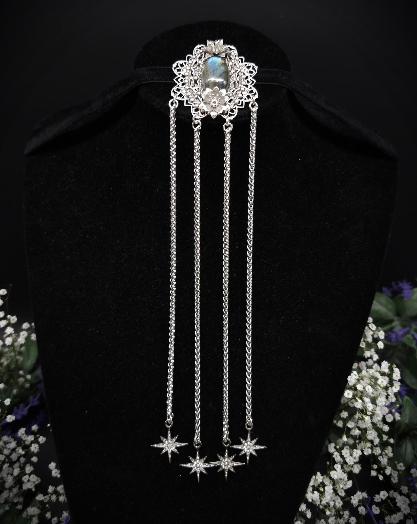 Art Nouveau Brosche ~ Dekorative Labradorit Brosche / Pin ~ Elfenhafter Fantasy Schmuck ~ Braut - und Hochzeitsschmuck