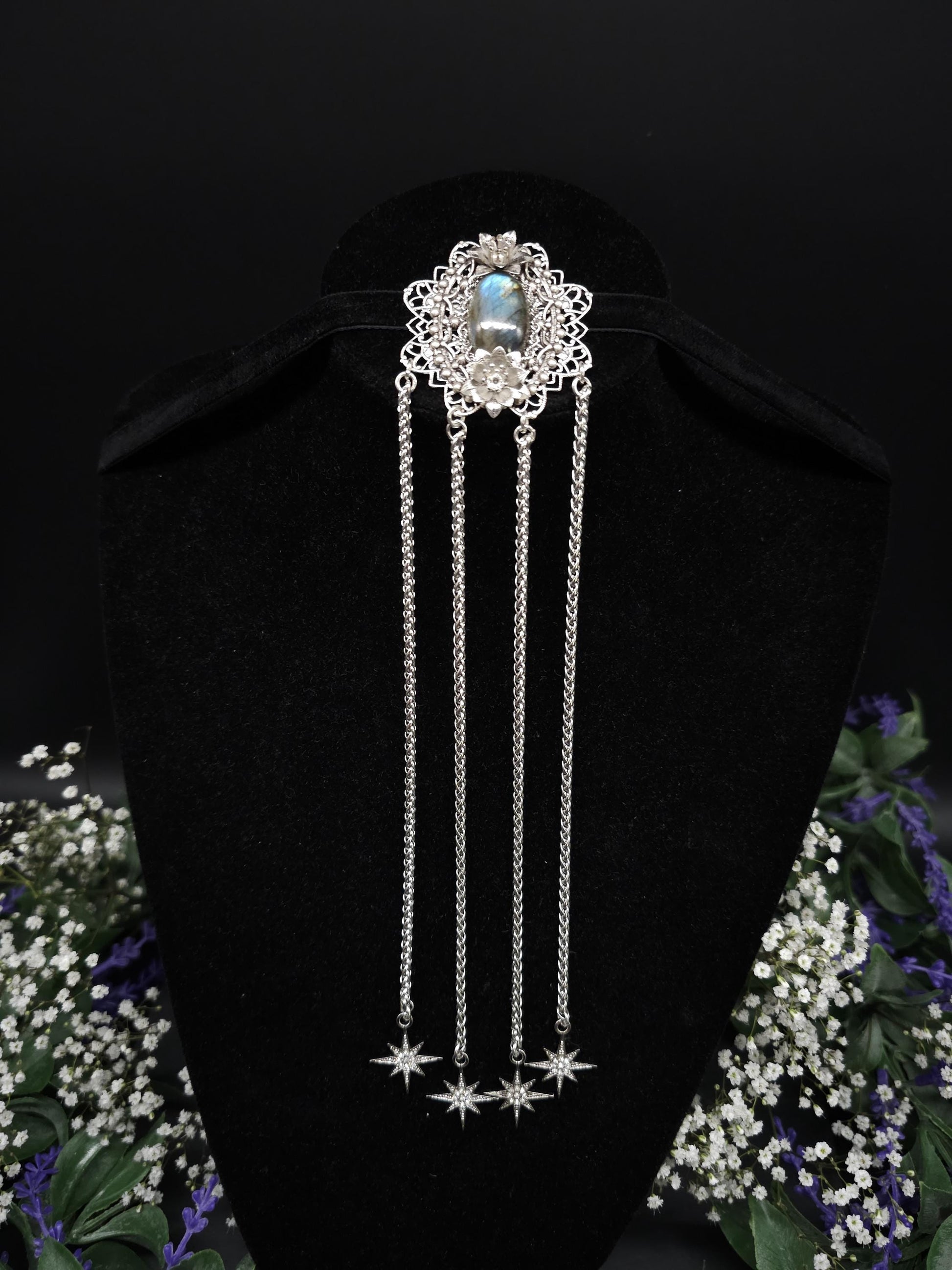 Art Nouveau Brosche ~ Dekorative Labradorit Brosche / Pin ~ Elfenhafter Fantasy Schmuck ~ Braut - und Hochzeitsschmuck