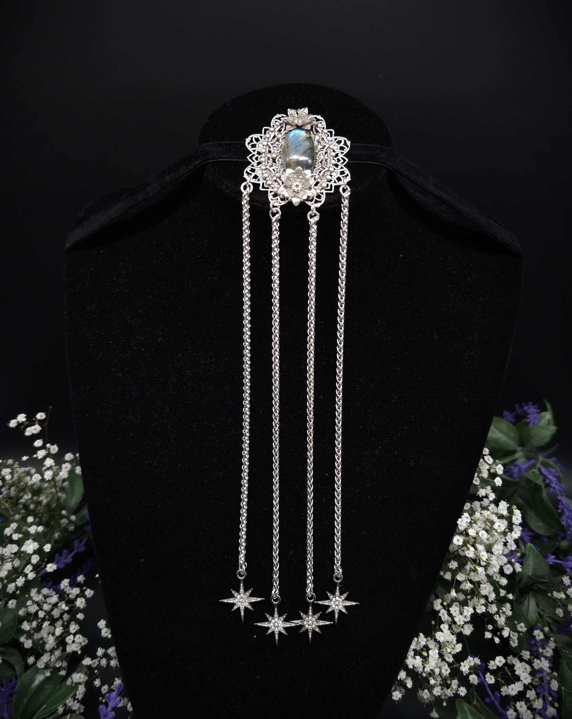 Art Nouveau Brosche ~ Dekorative Labradorit Brosche / Pin ~ Elfenhafter Fantasy Schmuck ~ Braut - und Hochzeitsschmuck