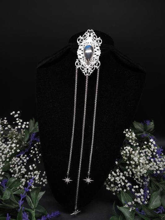 Art Nouveau Brosche mit Tropfen Labradorit ~ Dekorative Schalnadel ~Jugendstil Pin ~ Accessoire für Mittelalter, Fantasy, Gothic, Witchy