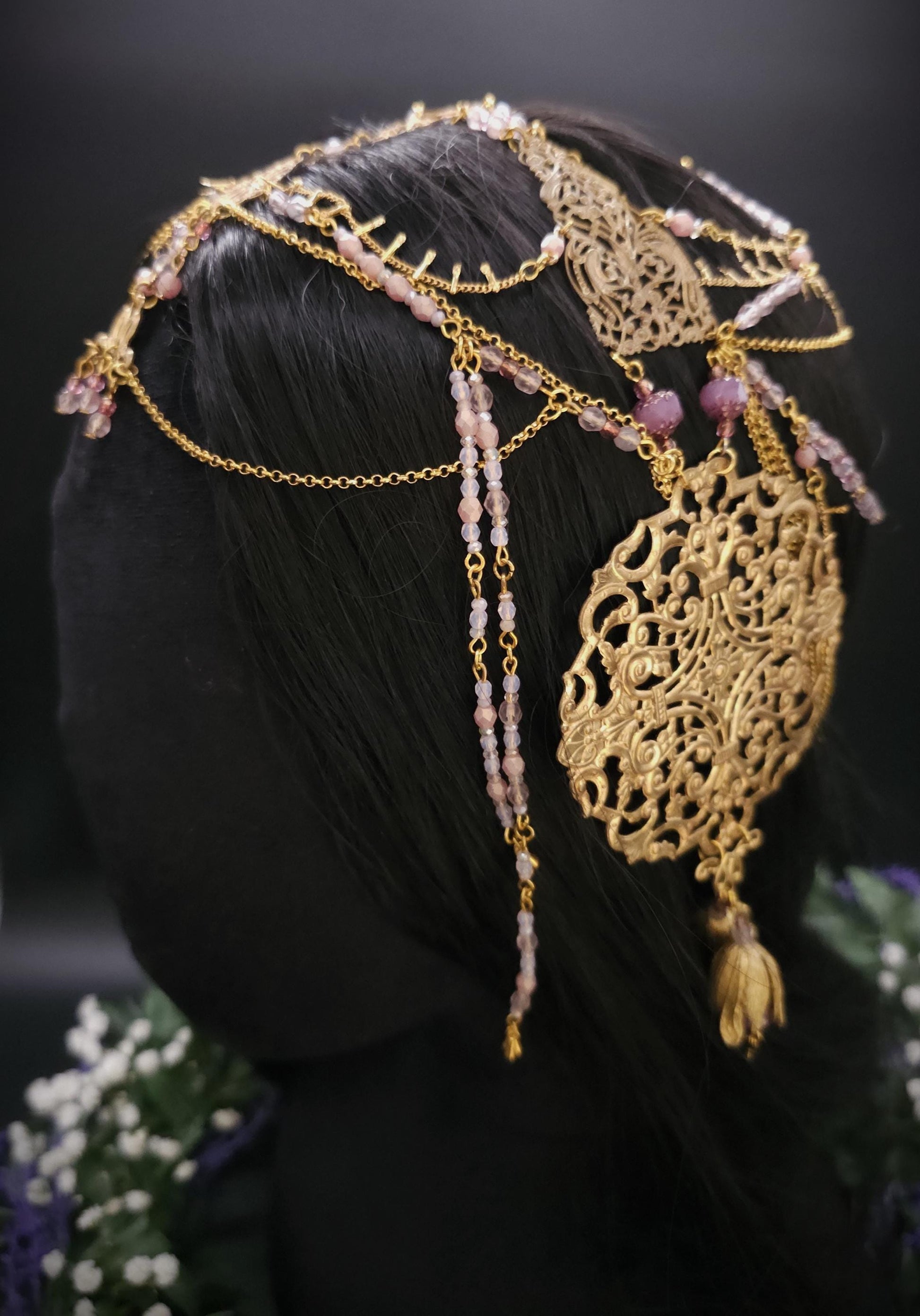 Mucha Art Nouveau Kopfschmuck - Goldenes Headpiece - Tiara - Tribal Dance - Festival & Shooting