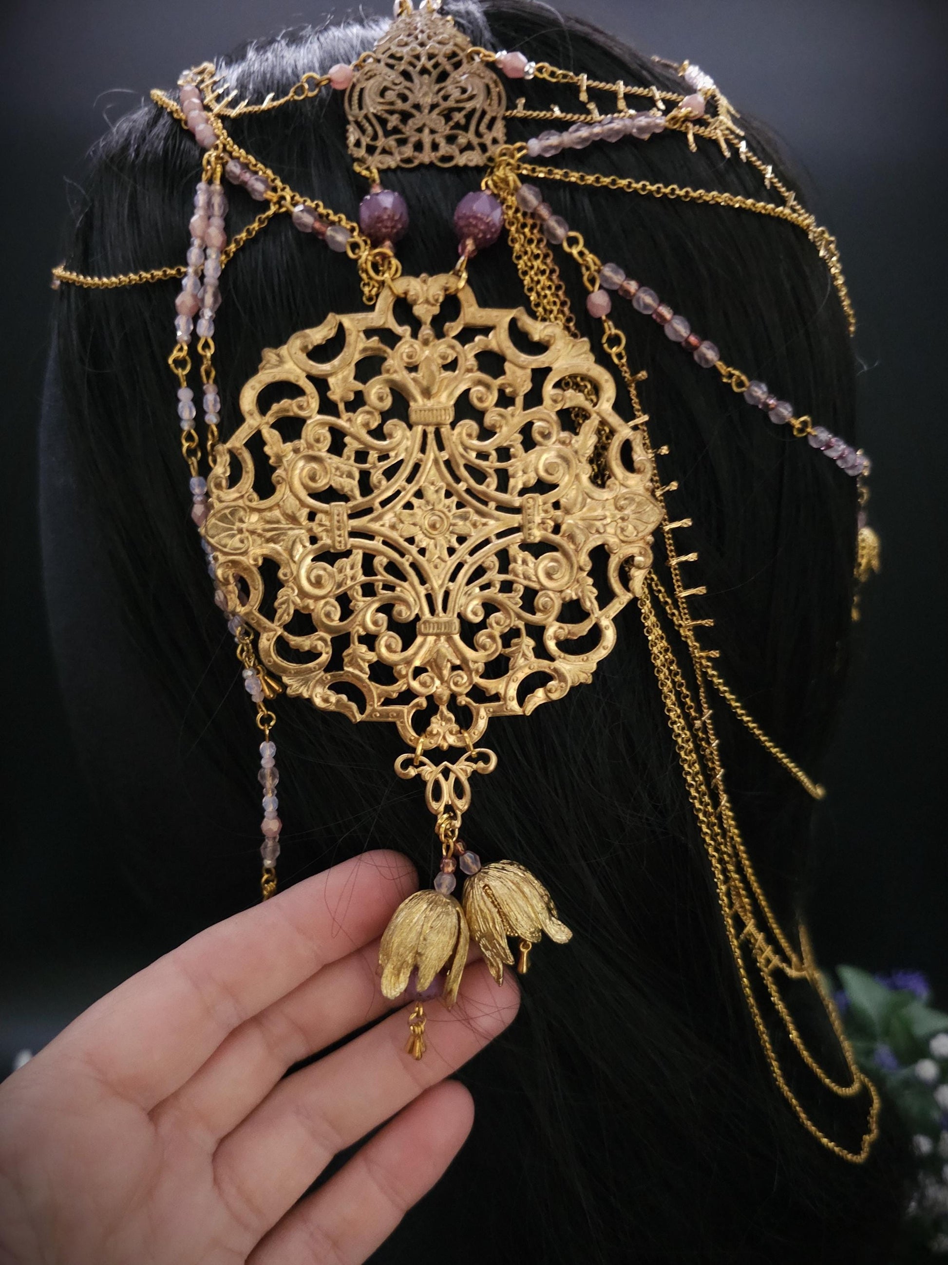 Mucha Art Nouveau Kopfschmuck - Goldenes Headpiece - Tiara - Tribal Dance - Festival & Shooting
