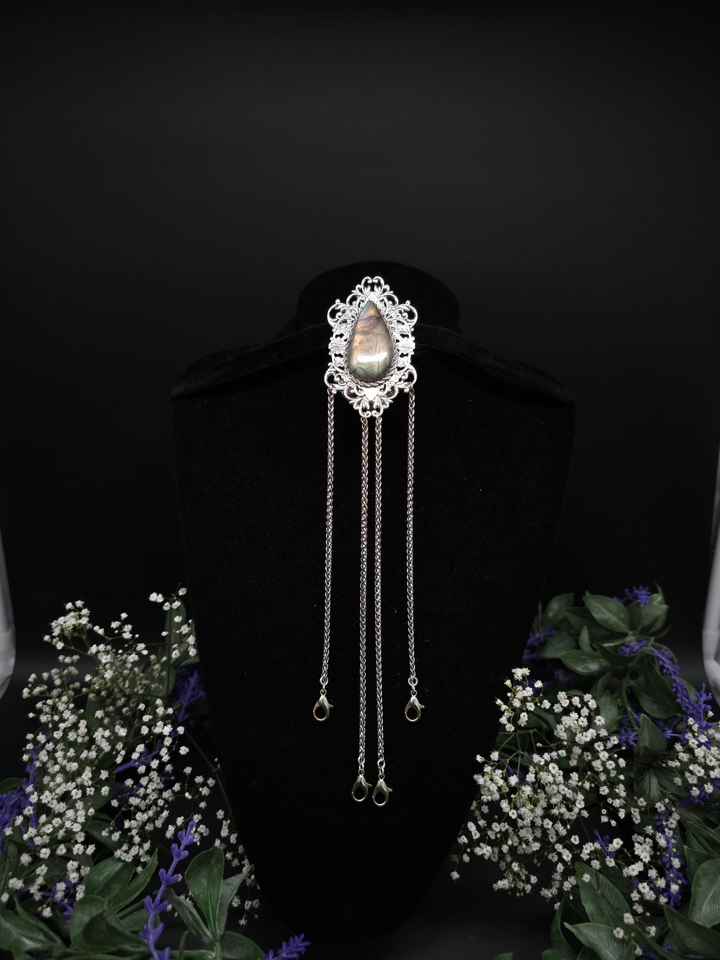 Art Nouveau Labradorite Châtelaine Clip: Handmade Costume Accessory