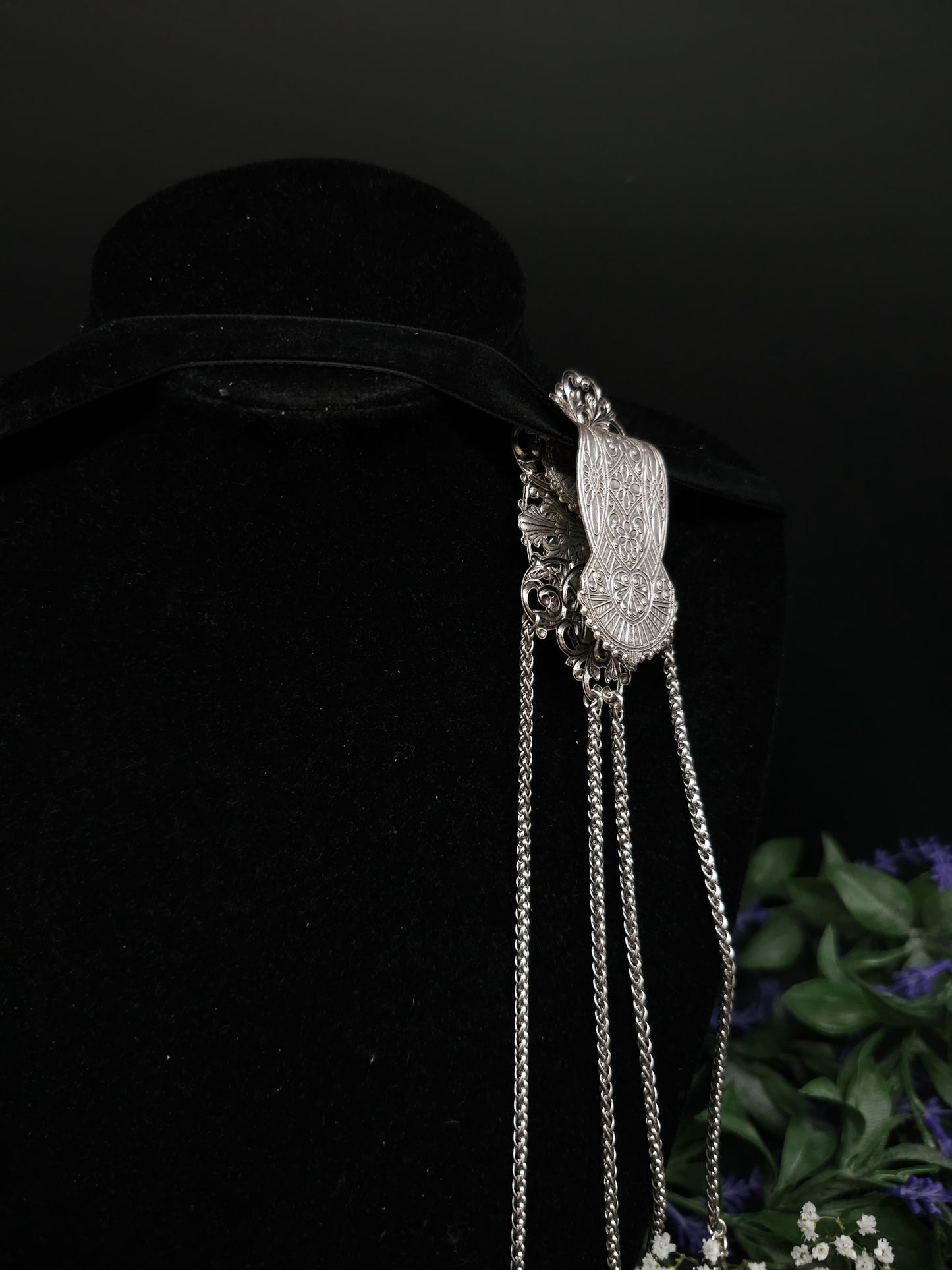 Art Nouveau Labradorite Châtelaine Clip: Handmade Costume Accessory