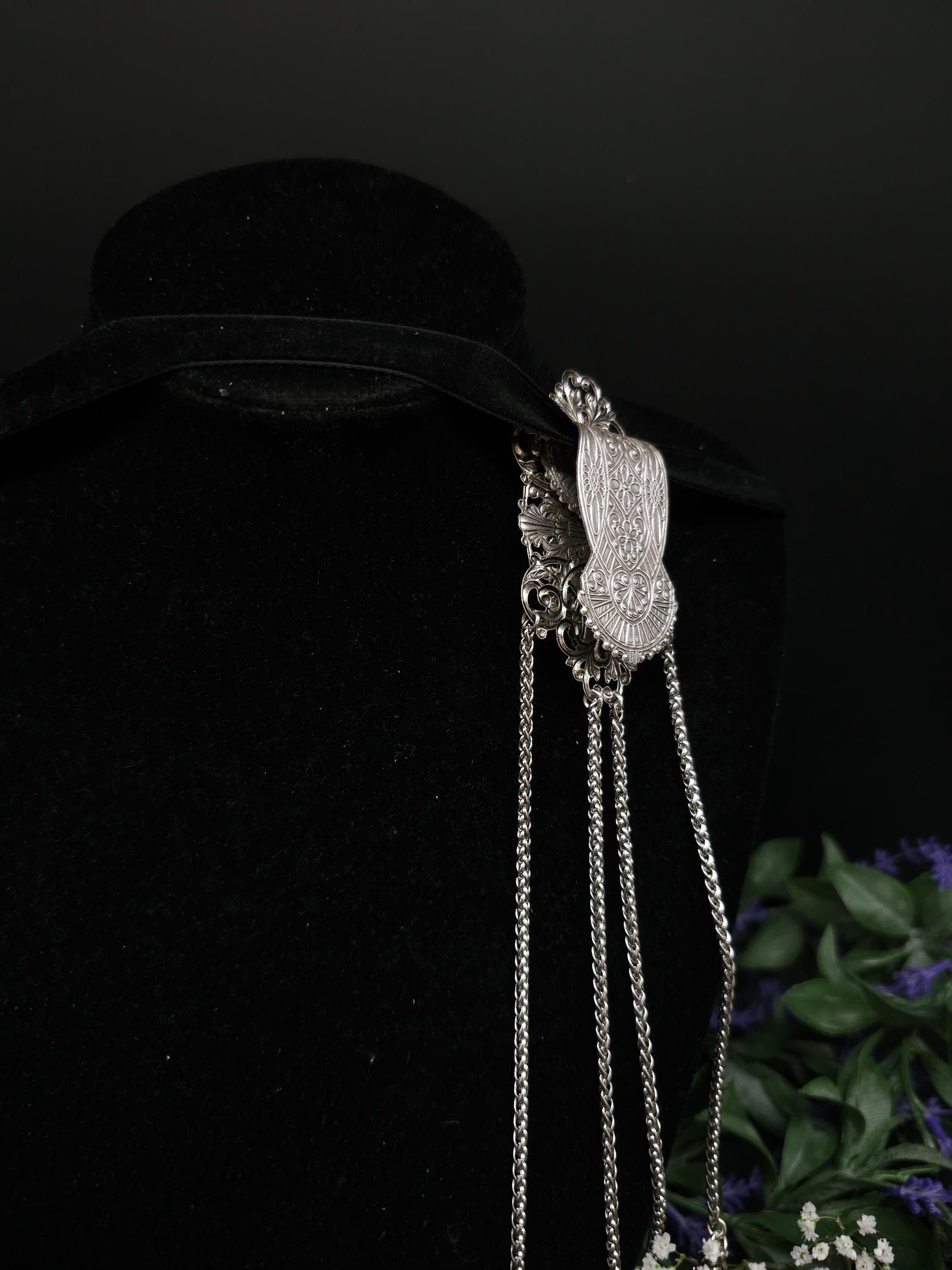 Art Nouveau Labradorite Châtelaine Clip: Handmade Costume Accessory