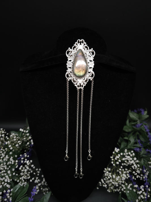 Art Nouveau Labradorite Châtelaine Clip: Handmade Costume Accessory