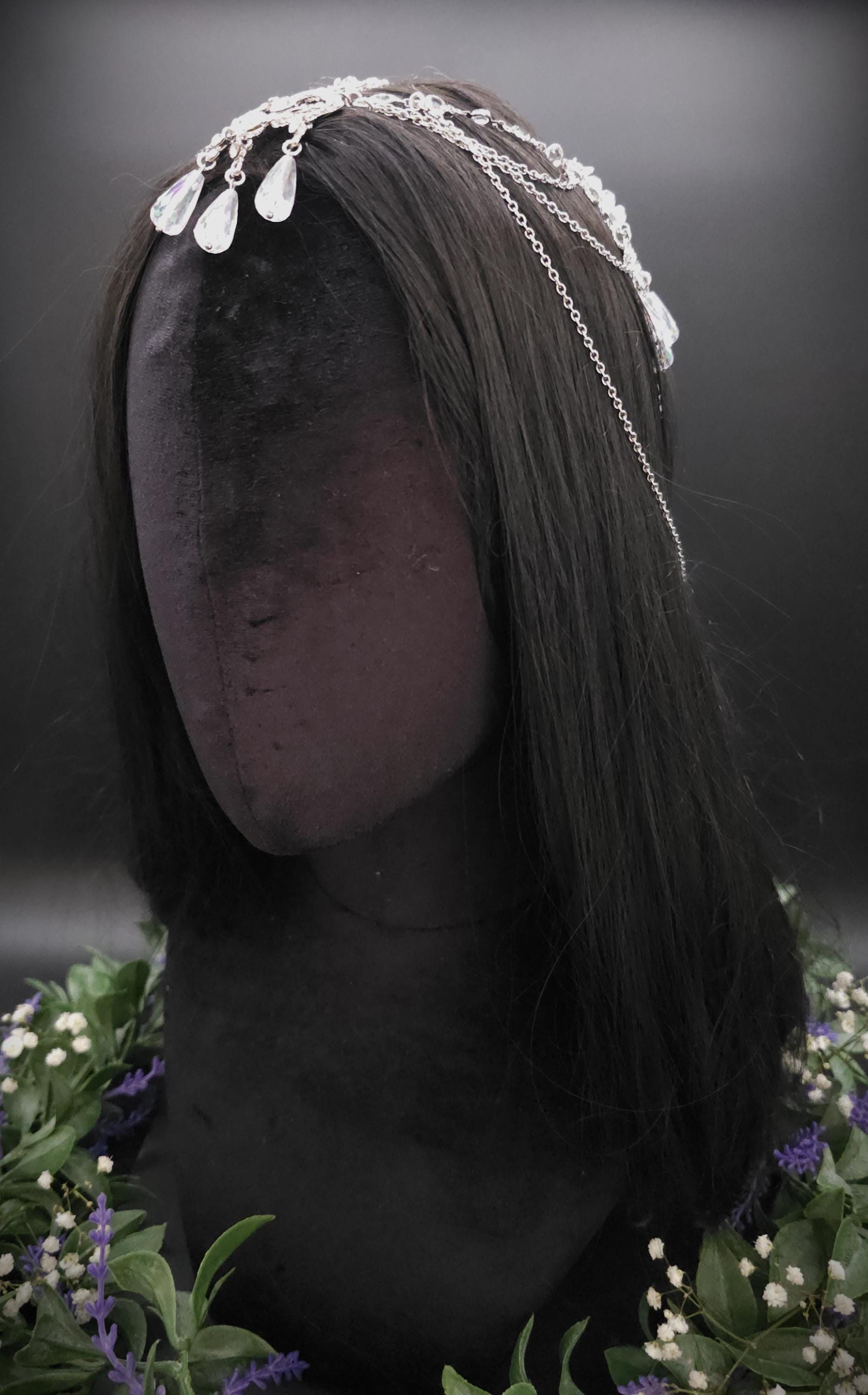 Elfenhaftes Headpiece mit Perlen & Kristallen - Handgefertigter Fantasy Haarschmuck für Hochzeit, Cosplay und Festival