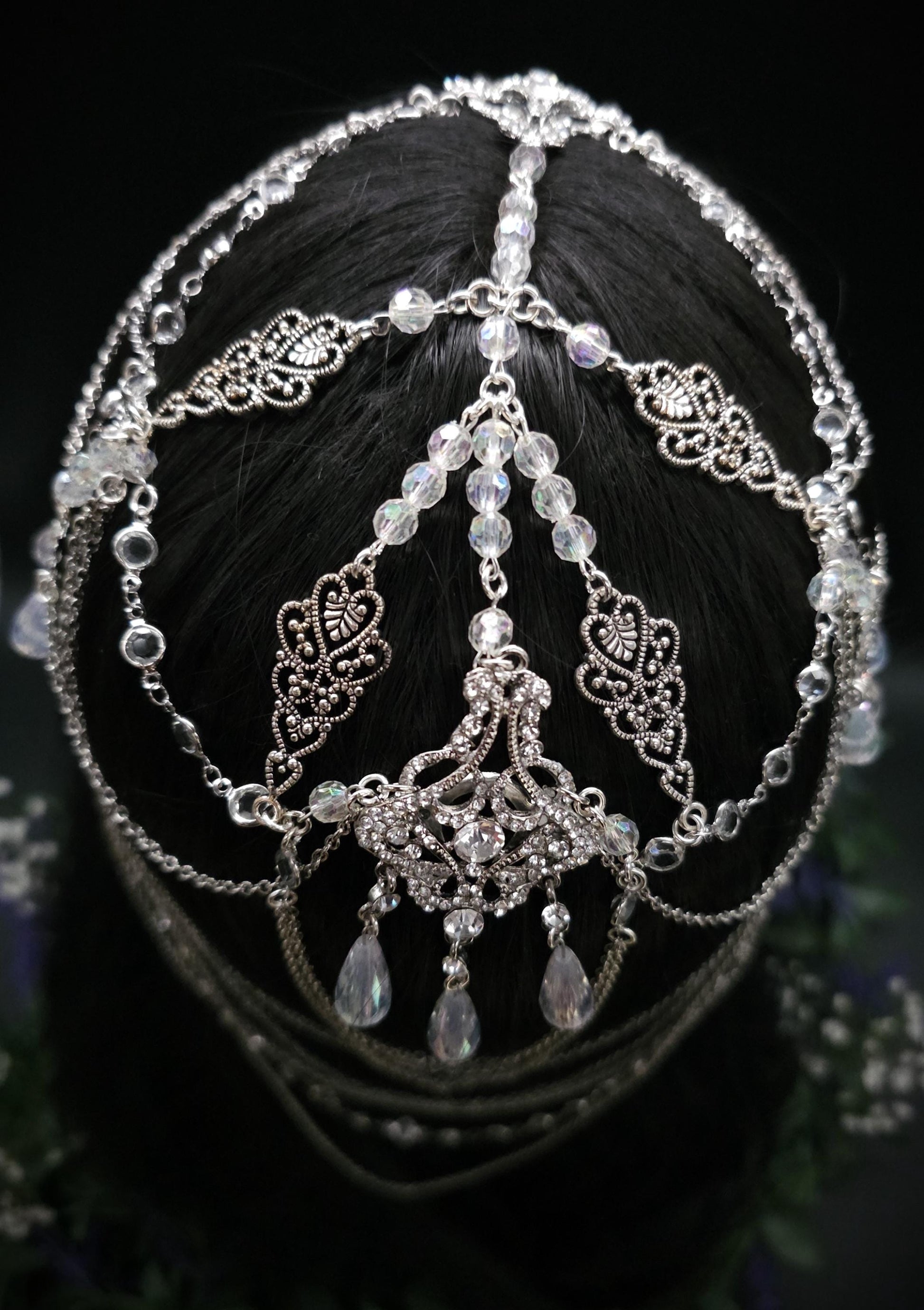 Elfenhaftes Headpiece mit Perlen & Kristallen - Handgefertigter Fantasy Haarschmuck für Hochzeit, Cosplay und Festival