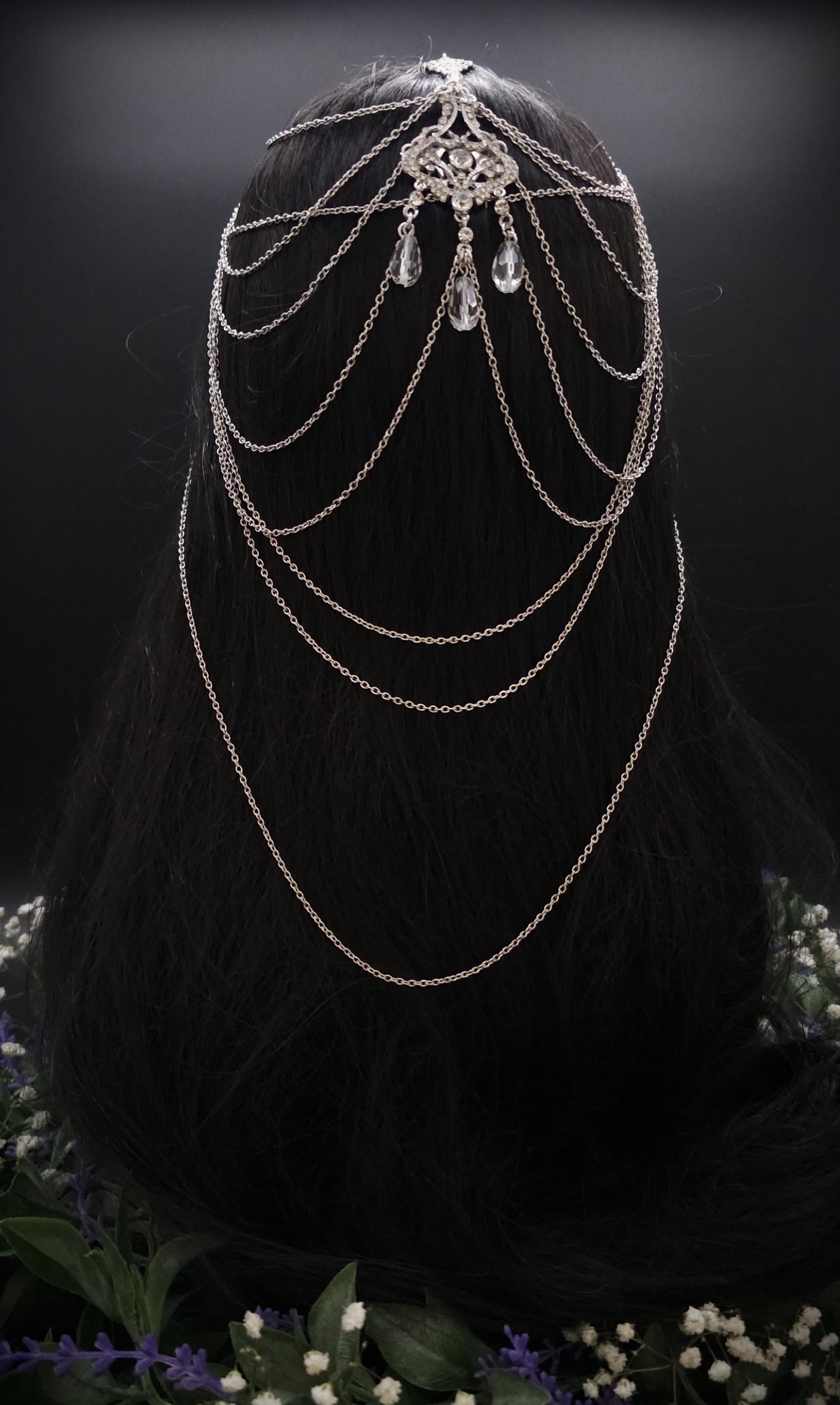 Haarschmuck mit Strass-Applikationen - Fantasy Headpiece - Diadem, Tiara, Kopfschmuck - Haar Accessoire mit Perlen