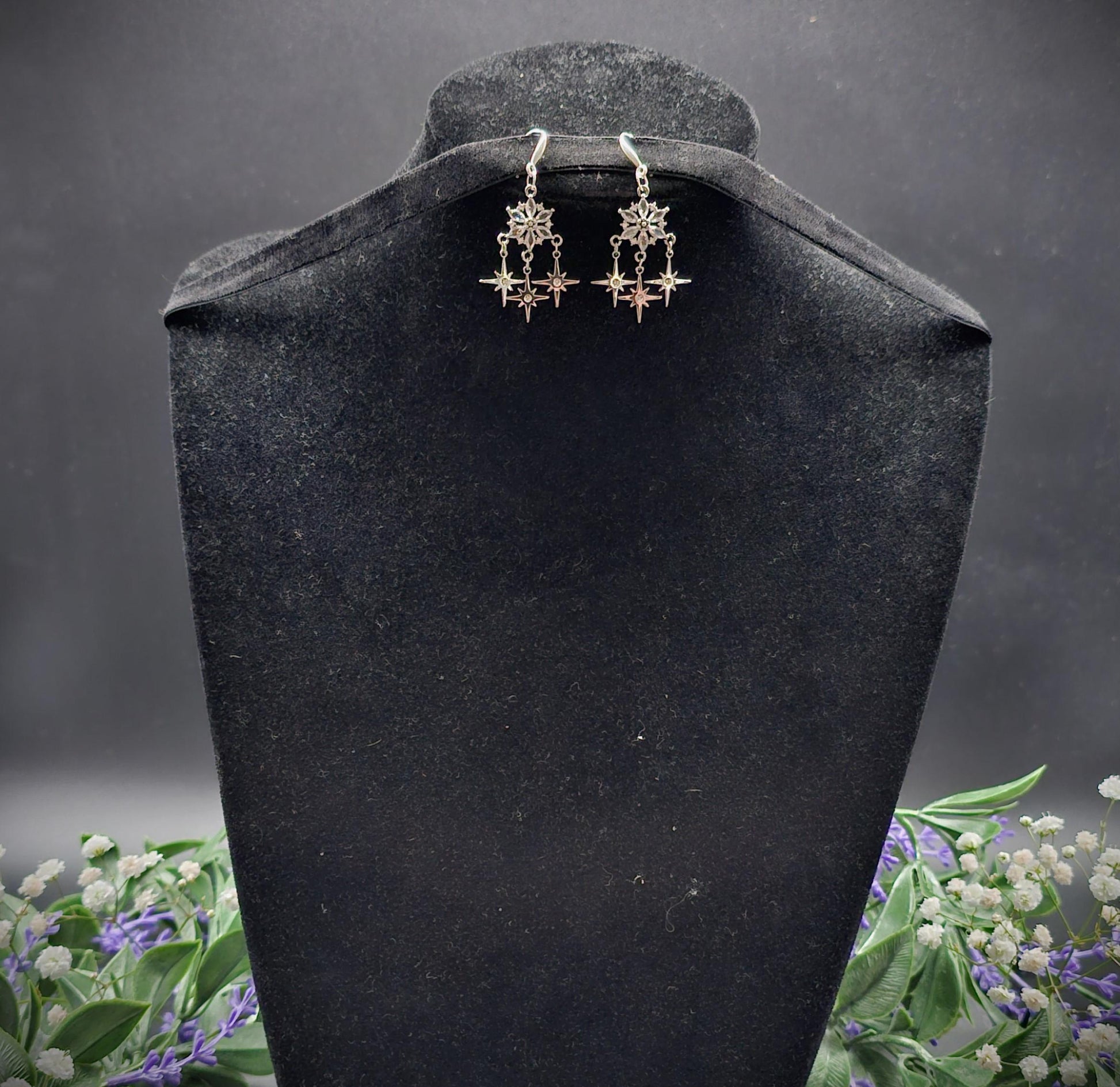 Zirkonia-Stern-Ohrringe - 925er Sterling Silber Hängeohrringe - Ohrringe für Bräute, Hochzeiten, Fantasy & Alltag