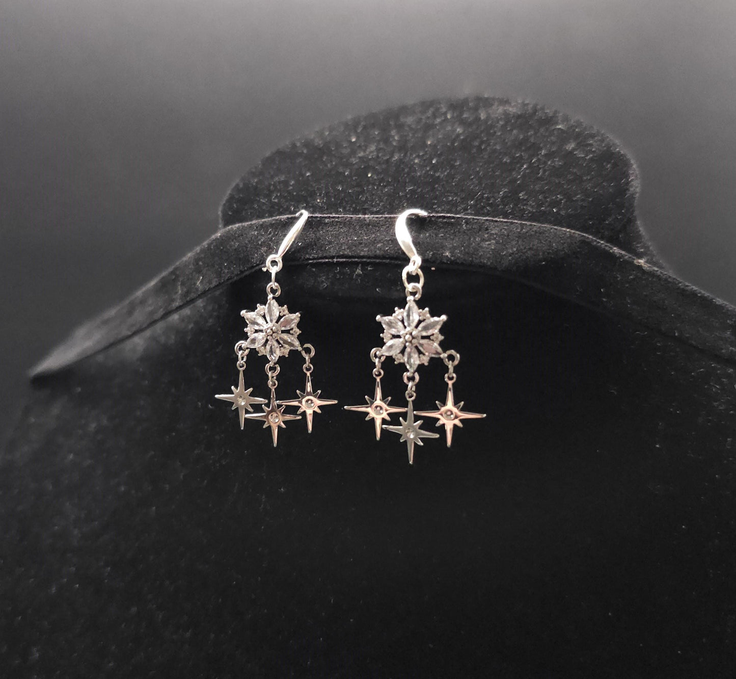 Zirkonia-Stern-Ohrringe - 925er Sterling Silber Hängeohrringe - Ohrringe für Bräute, Hochzeiten, Fantasy & Alltag