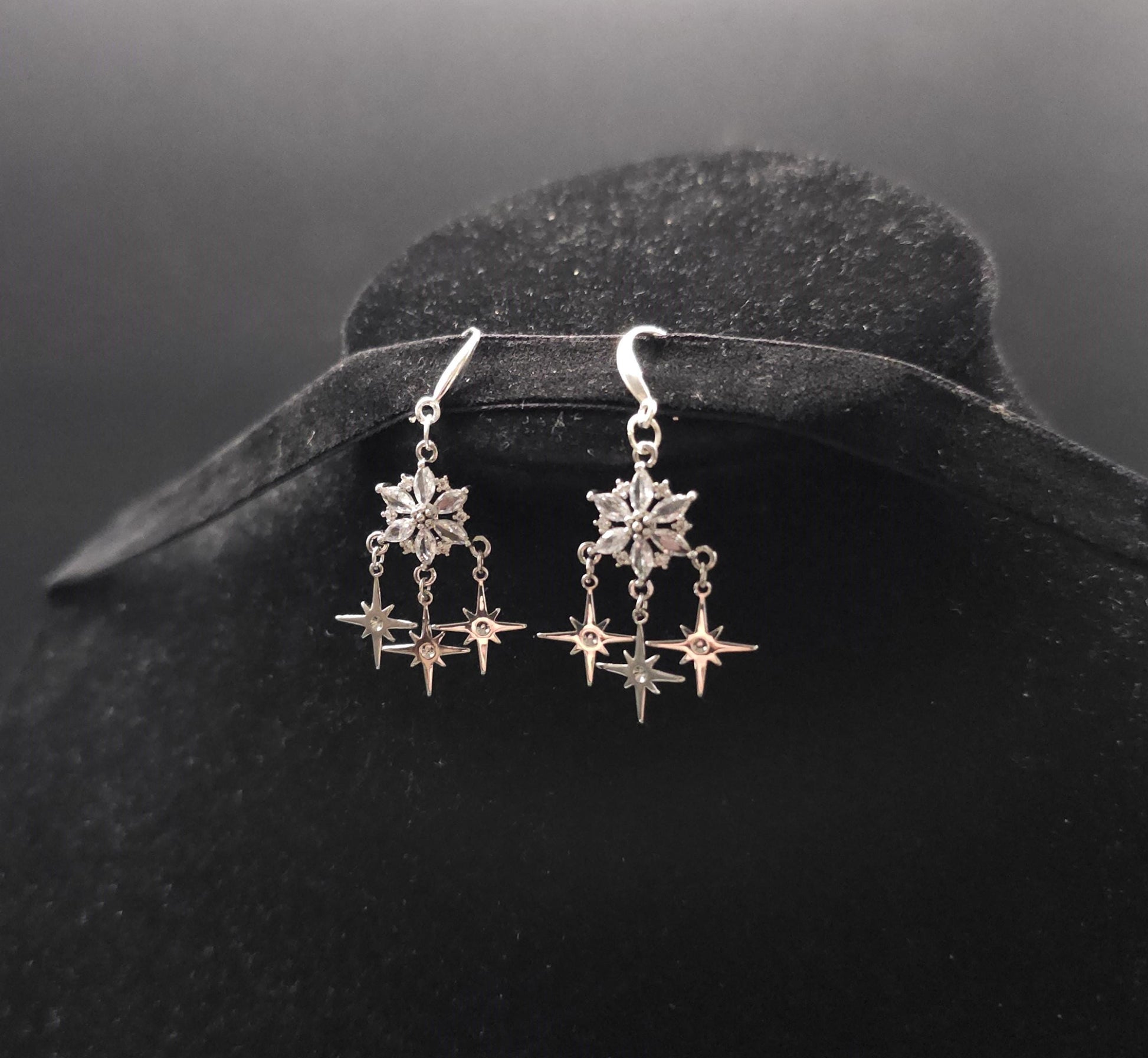 Zirkonia-Stern-Ohrringe - 925er Sterling Silber Hängeohrringe - Ohrringe für Bräute, Hochzeiten, Fantasy & Alltag