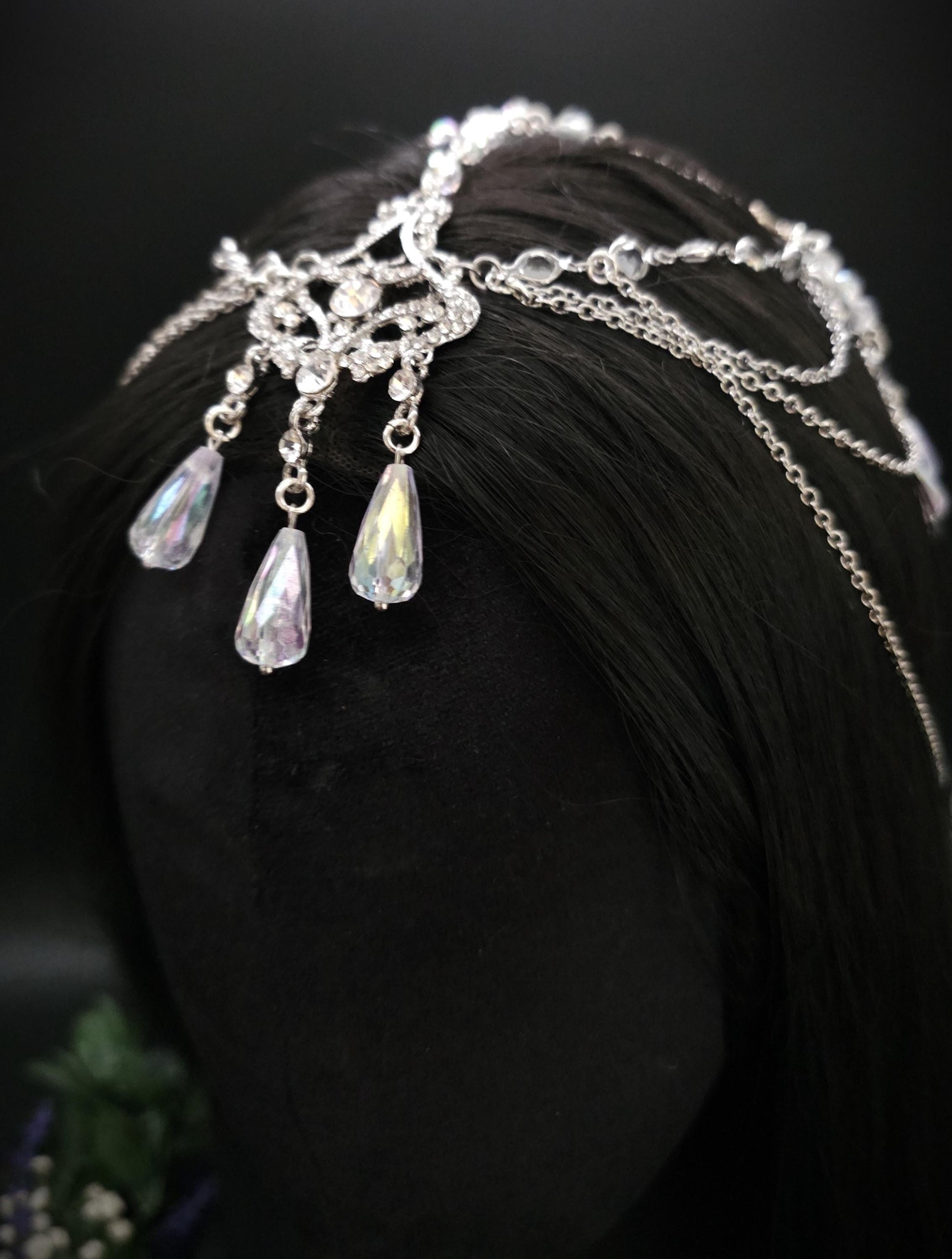 Elfenhaftes Headpiece mit Perlen & Kristallen - Handgefertigter Fantasy Haarschmuck für Hochzeit, Cosplay und Festival