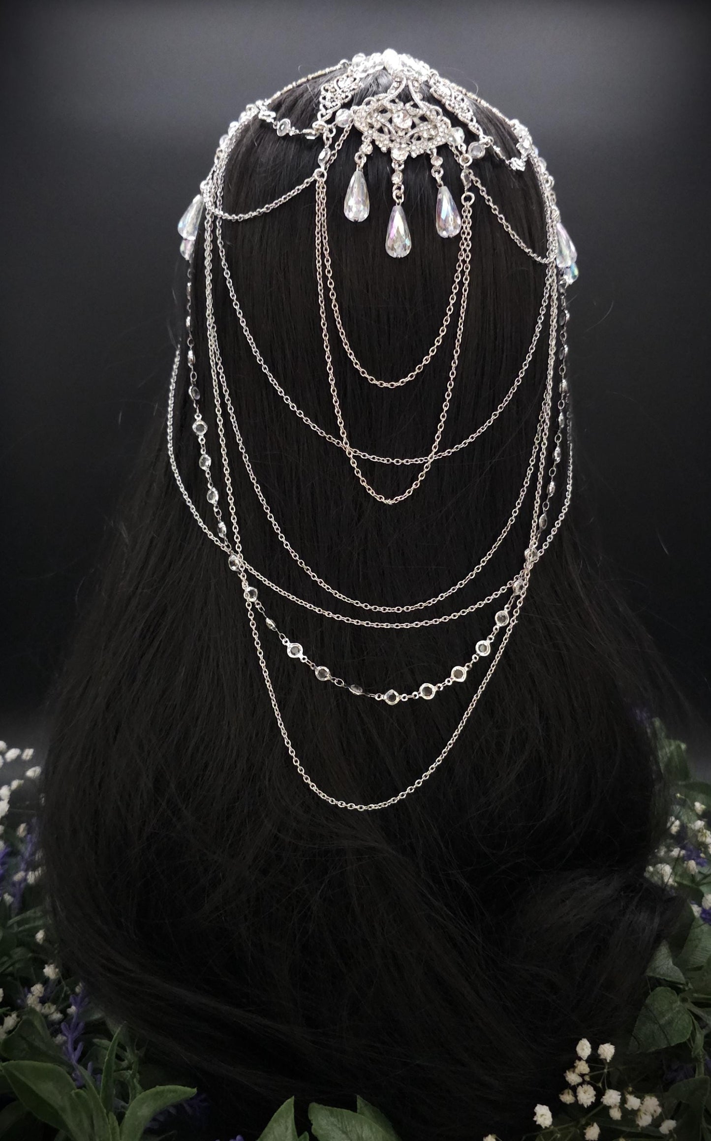 Elfenhaftes Headpiece mit Perlen & Kristallen - Handgefertigter Fantasy Haarschmuck für Hochzeit, Cosplay und Festival