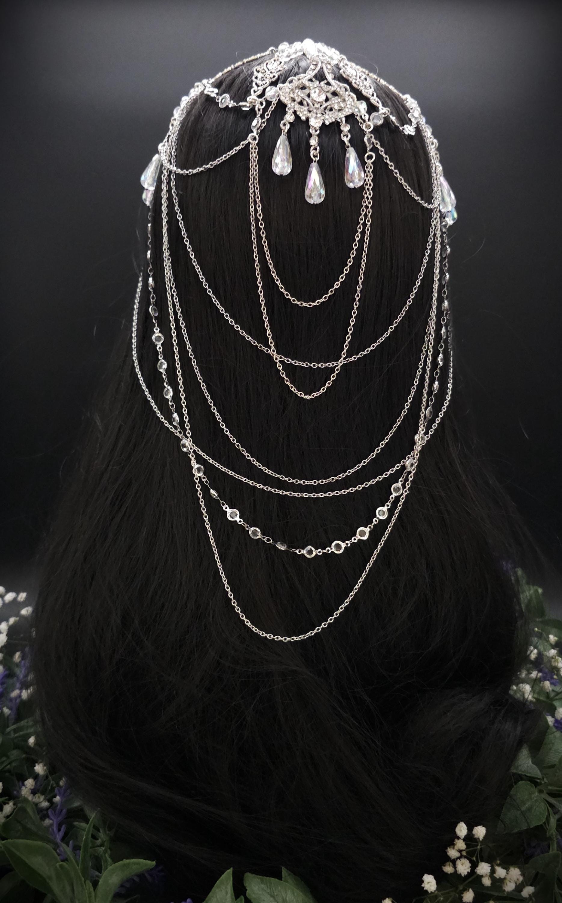 Elfenhaftes Headpiece mit Perlen & Kristallen - Handgefertigter Fantasy Haarschmuck für Hochzeit, Cosplay und Festival