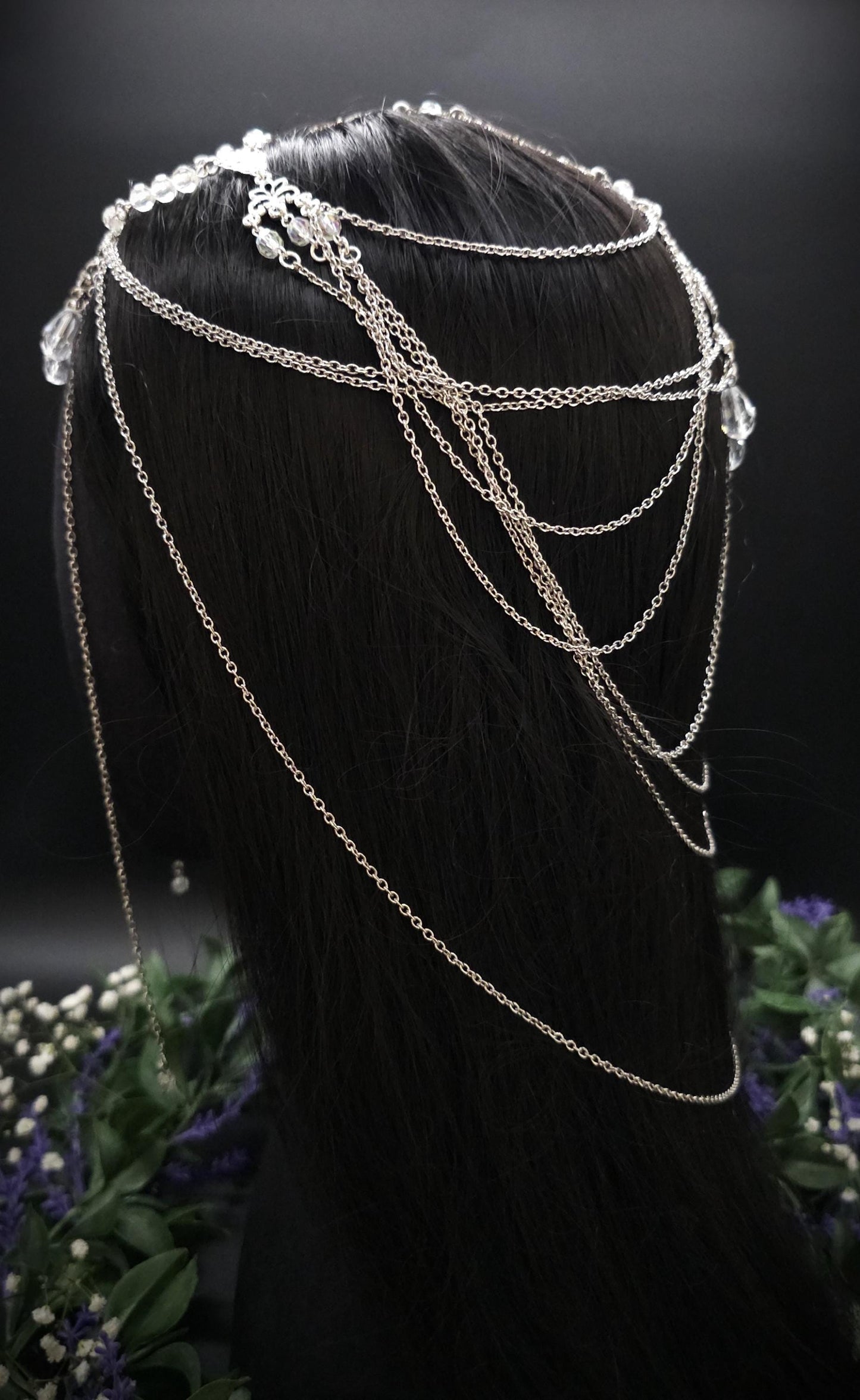 Haarschmuck mit Strass-Applikationen - Fantasy Headpiece - Diadem, Tiara, Kopfschmuck - Haar Accessoire mit Perlen