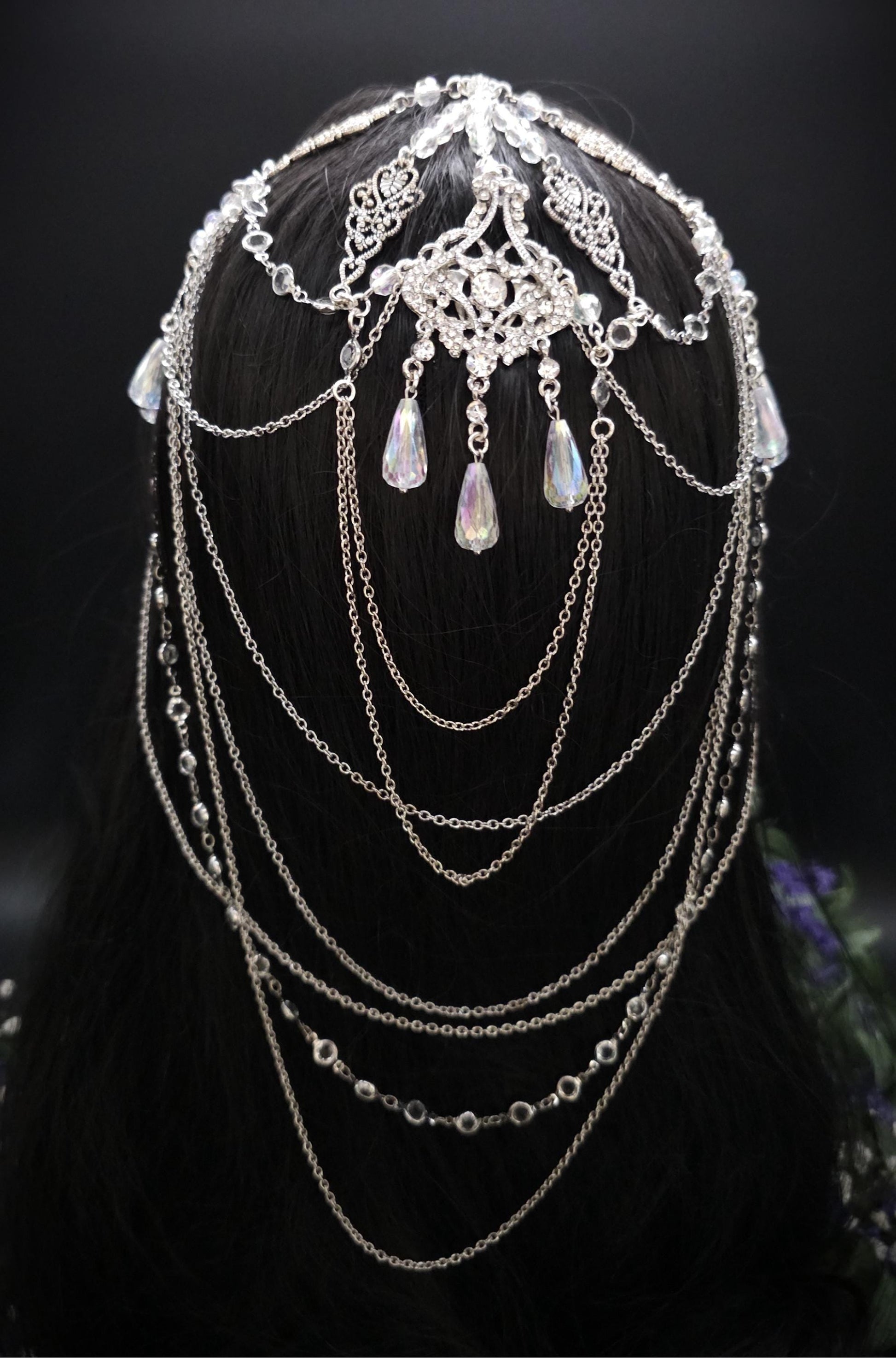 Elfenhaftes Headpiece mit Perlen & Kristallen - Handgefertigter Fantasy Haarschmuck für Hochzeit, Cosplay und Festival