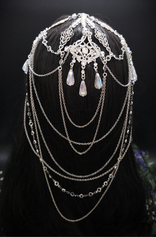 Elfenhaftes Headpiece mit Perlen & Kristallen - Handgefertigter Fantasy Haarschmuck für Hochzeit, Cosplay und Festival