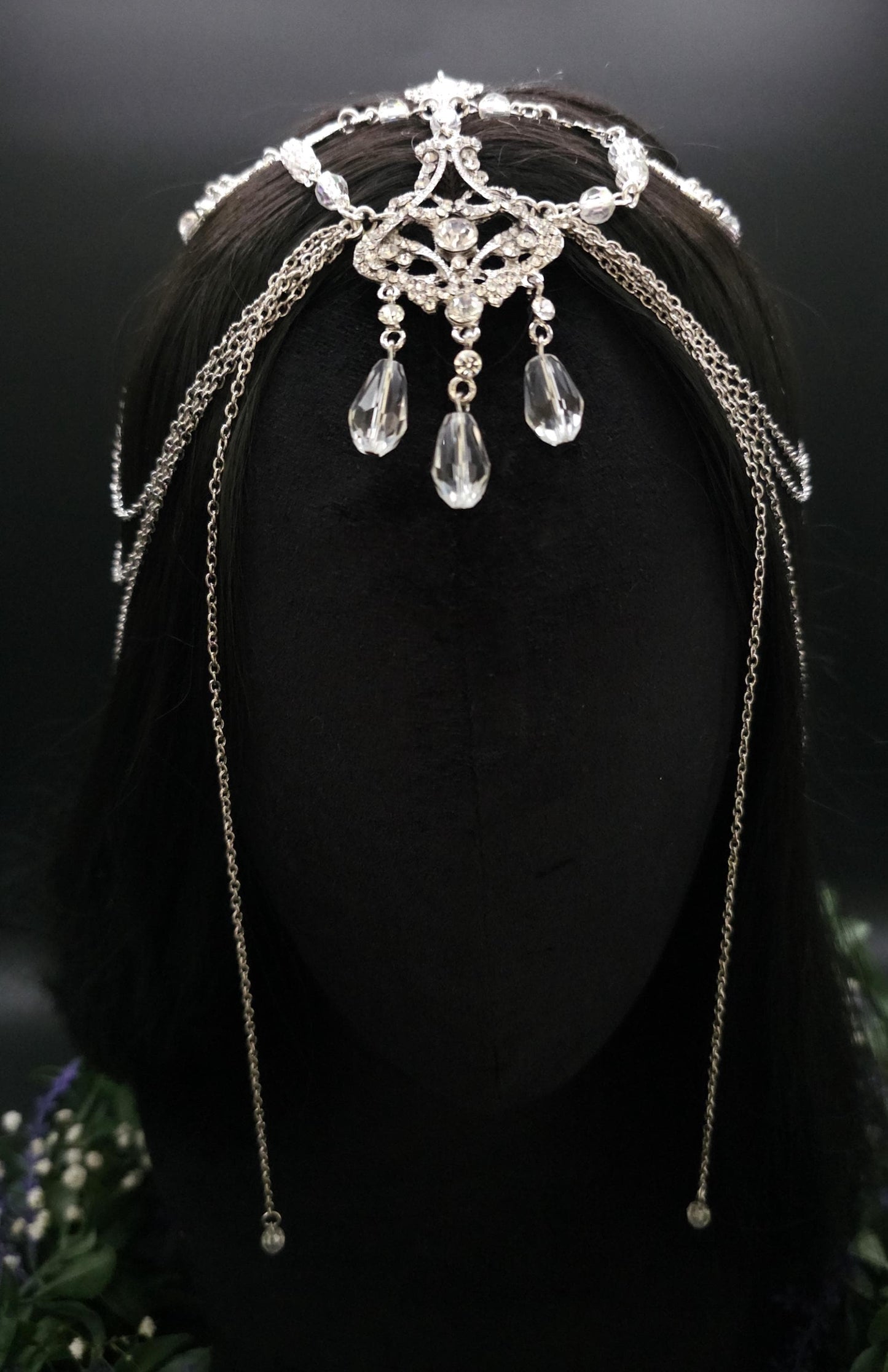 Haarschmuck mit Strass-Applikationen - Fantasy Headpiece - Diadem, Tiara, Kopfschmuck - Haar Accessoire mit Perlen