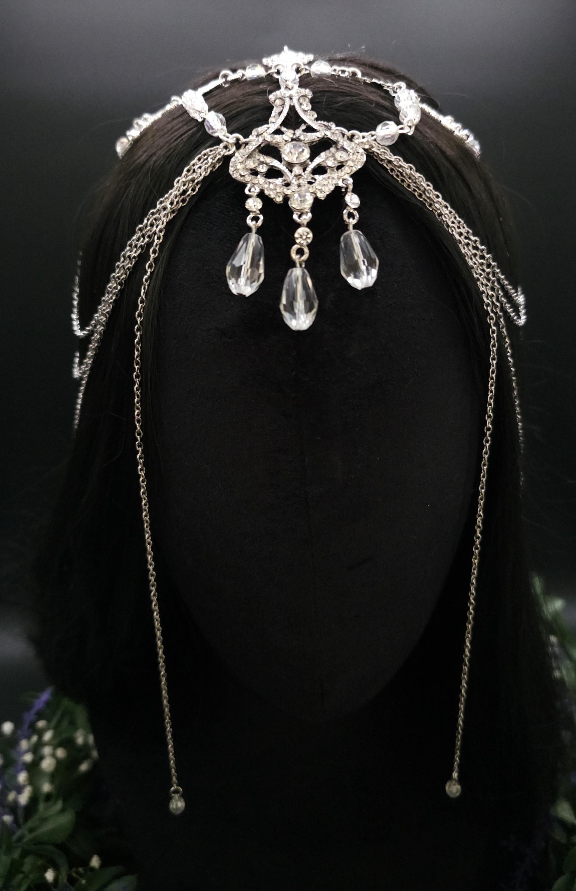 Haarschmuck mit Strass-Applikationen - Fantasy Headpiece - Diadem, Tiara, Kopfschmuck - Haar Accessoire mit Perlen
