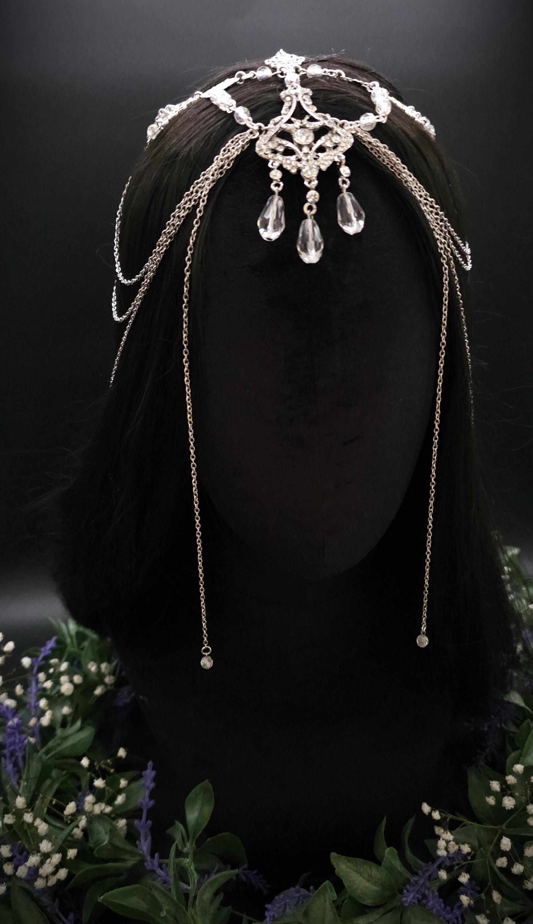 Haarschmuck mit Strass-Applikationen - Fantasy Headpiece - Diadem, Tiara, Kopfschmuck - Haar Accessoire mit Perlen