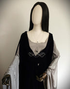 Bodychain "Elyráe" ~ Fantasy Unterbrust-Schmuck aus versilbertem Draht ~ Blaufluss-Cabochon und Perlen ~ Größenverstellbar