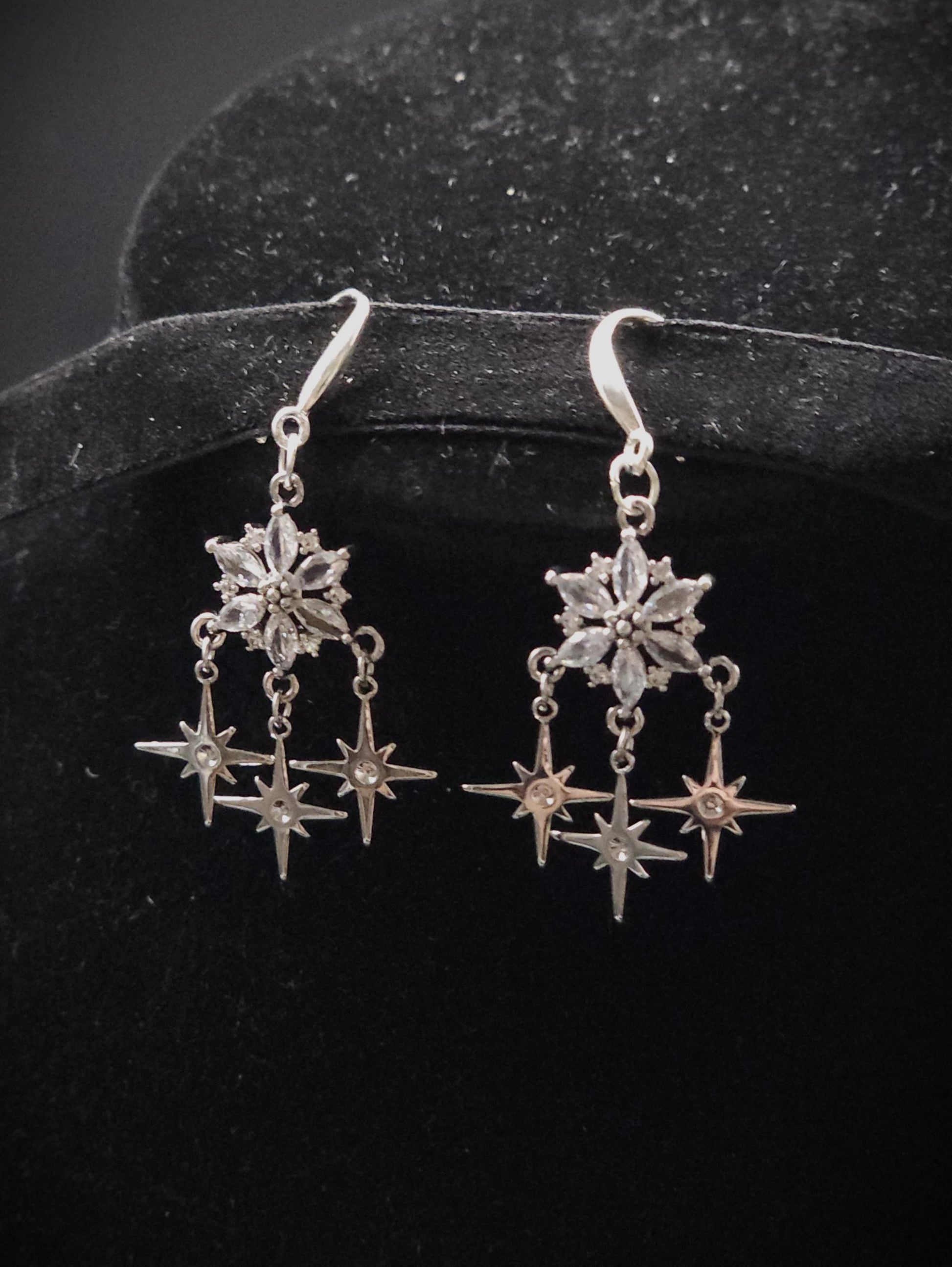 Zirkonia-Stern-Ohrringe - 925er Sterling Silber Hängeohrringe - Ohrringe für Bräute, Hochzeiten, Fantasy & Alltag