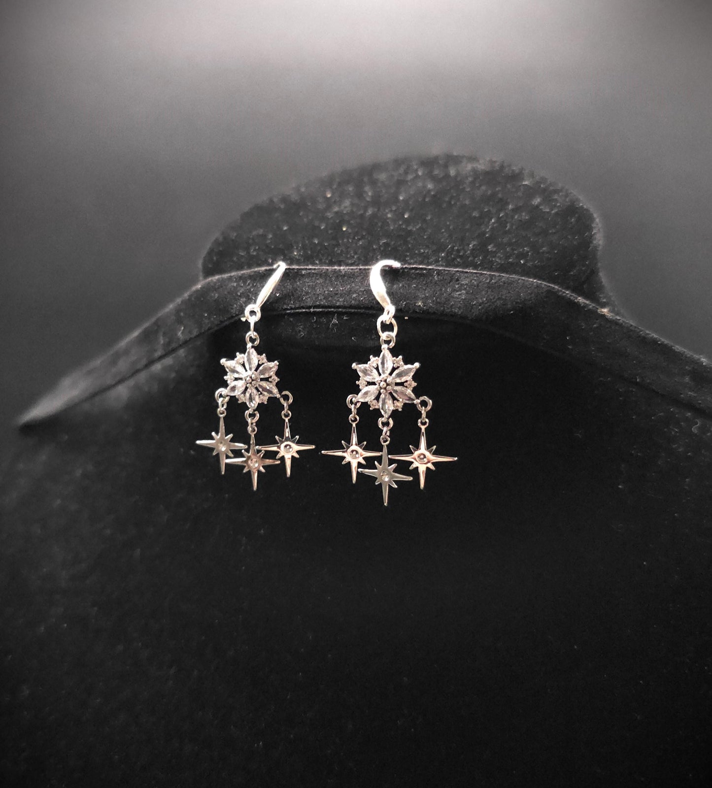 Zirkonia-Stern-Ohrringe - 925er Sterling Silber Hängeohrringe - Ohrringe für Bräute, Hochzeiten, Fantasy & Alltag