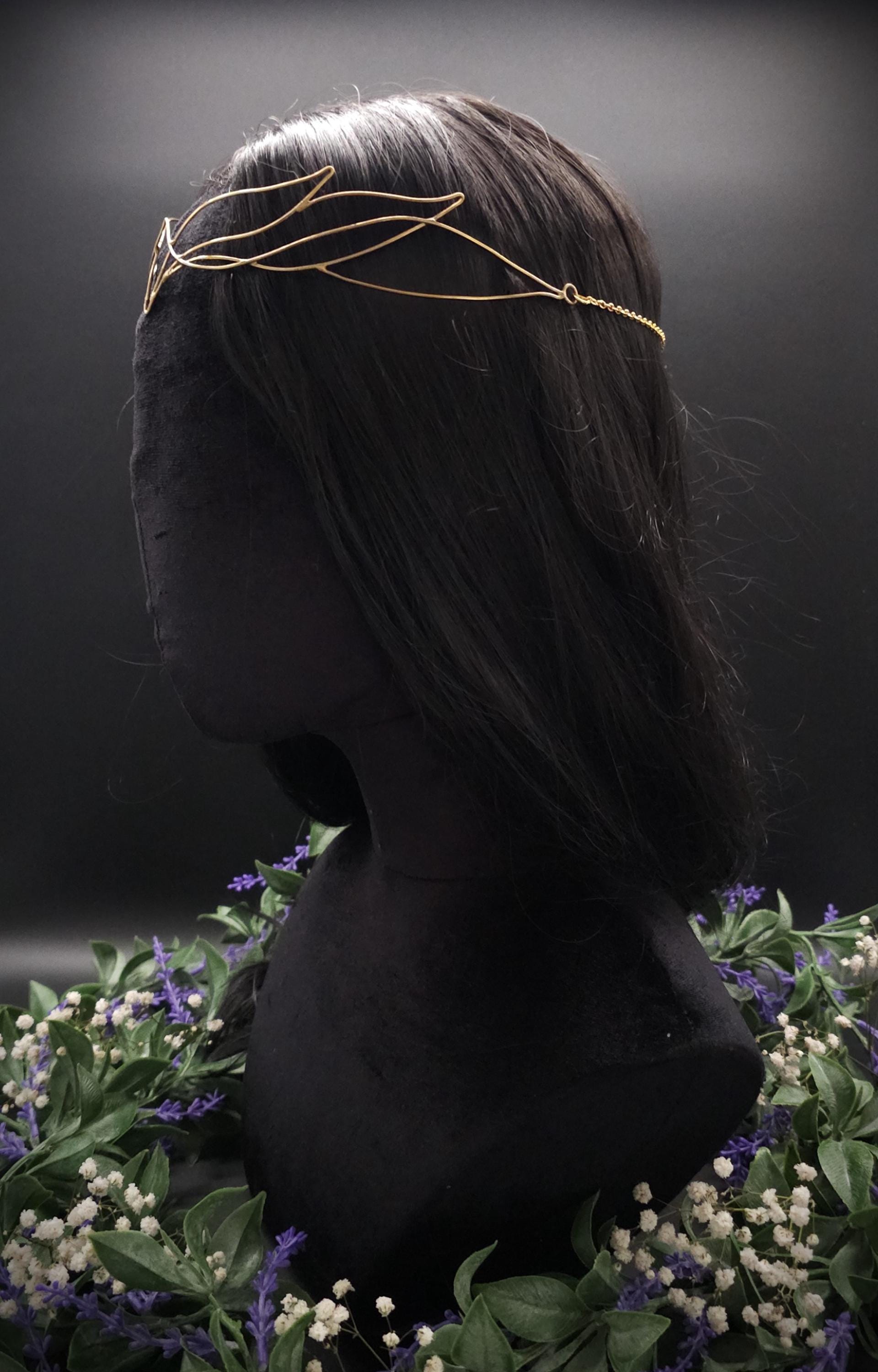 Messing Diadem "Nyaame" ~ Draht Tiara im Schwingen Design ~ Größenverstellbar ~ Accessoire für LARP, Cosplay und Hochzeiten