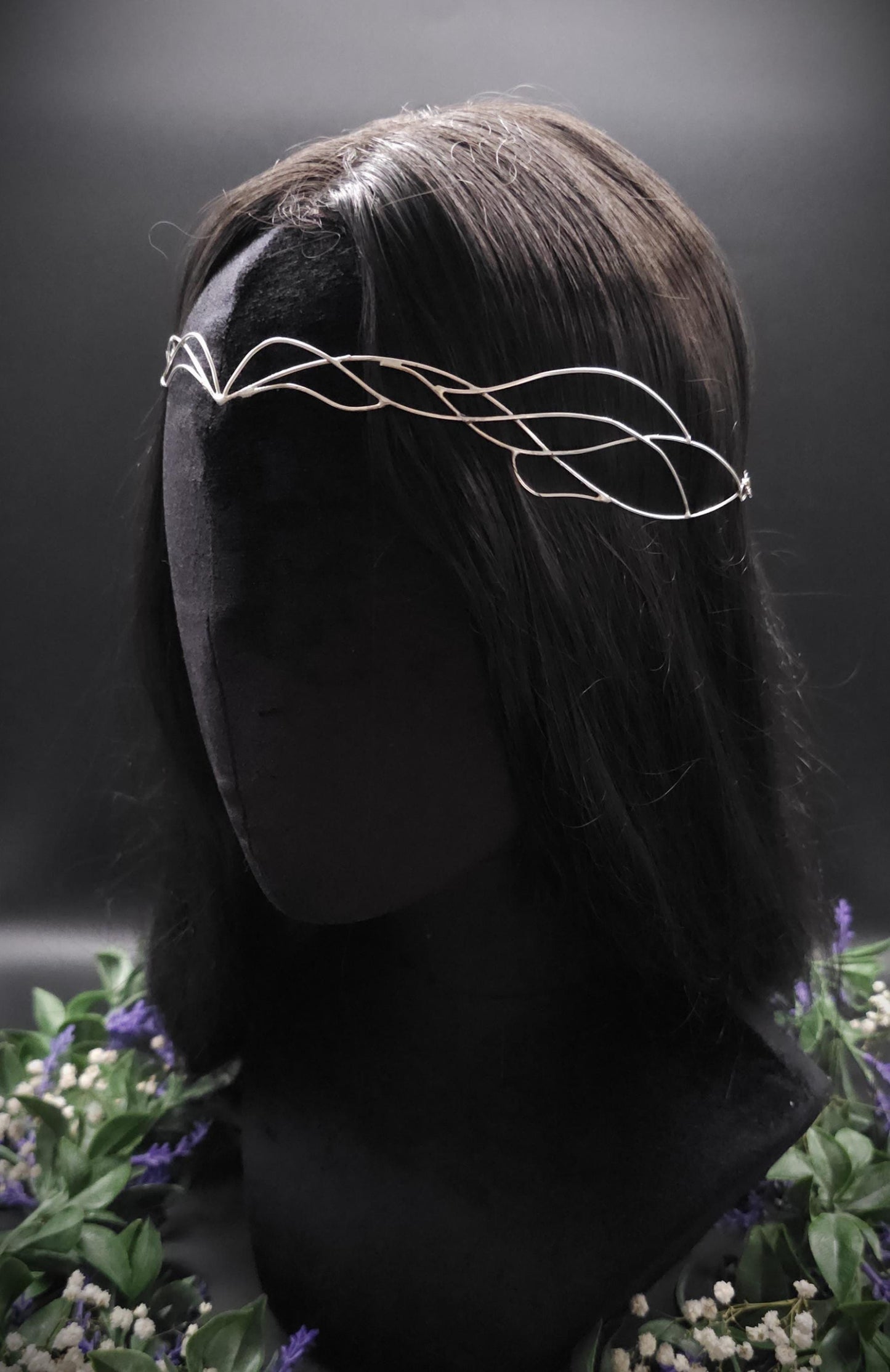 Versilbertes Elfen-Diadem "Ereyah" ~ Draht Tiara im Art Nouveau Design ~ Größenverstellbar ~ Accessoire für LARP, Cosplay und Hochzeiten