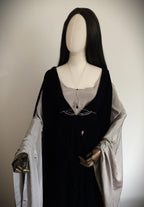Bodychain "Elyméá" ~ Fantasy Unterbrust-Schmuck aus versilbertem Draht ~ Blaufluss-Cabochon und Perlen ~ Größenverstellbar