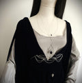 Bodychain "Elyráe" ~ Fantasy Unterbrust-Schmuck aus versilbertem Draht ~ Blaufluss-Cabochon und Perlen ~ Größenverstellbar