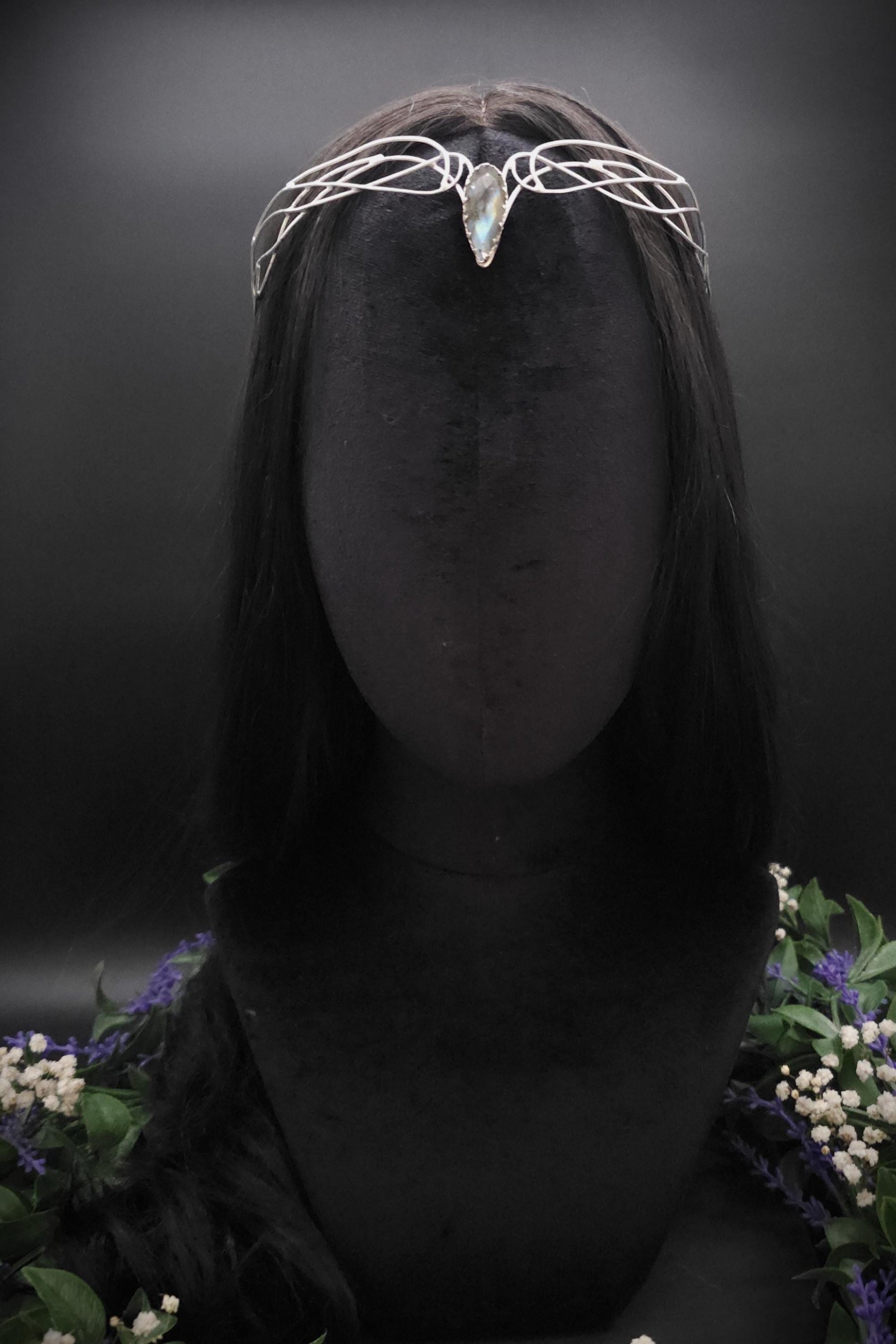Versilbertes Kupferdraht-Diadem mit Labradorit ~ Elfen Diadem ~ Fantasy Krone ~ größenverstellbar