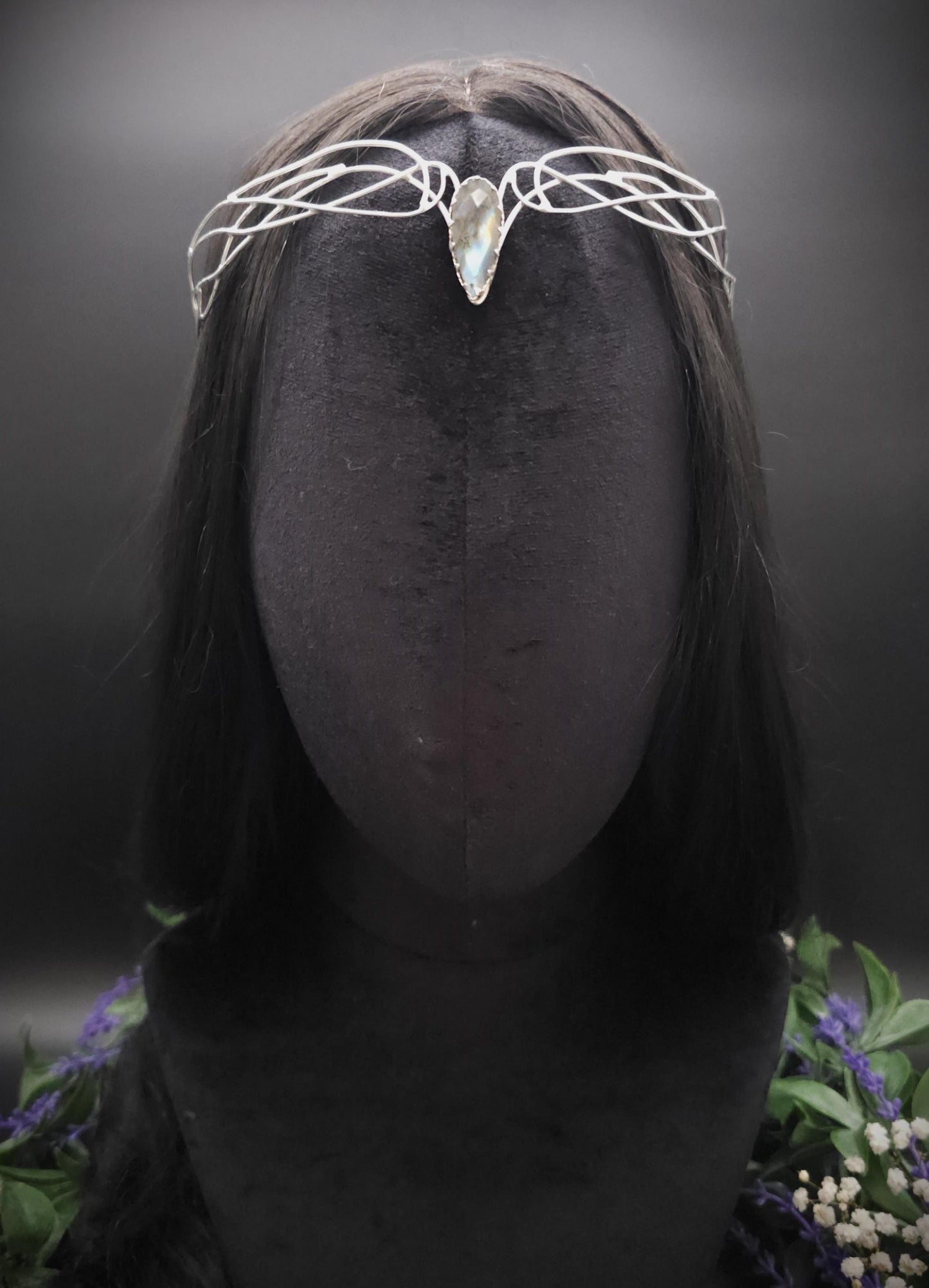 Versilbertes Kupferdraht-Diadem mit Labradorit ~ Elfen Diadem ~ Fantasy Krone ~ größenverstellbar