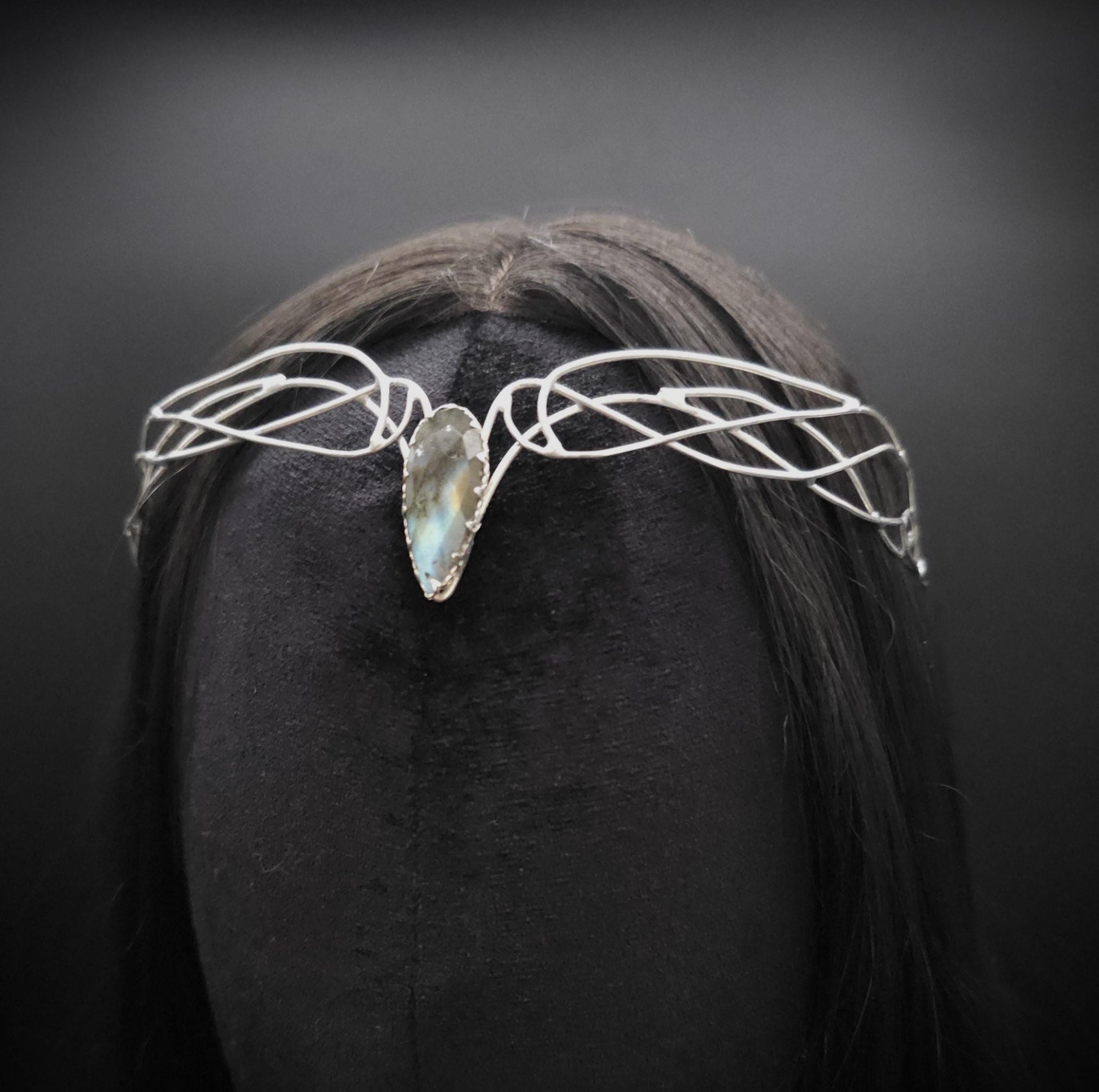 Versilbertes Kupferdraht-Diadem mit Labradorit ~ Elfen Diadem ~ Fantasy Krone ~ größenverstellbar