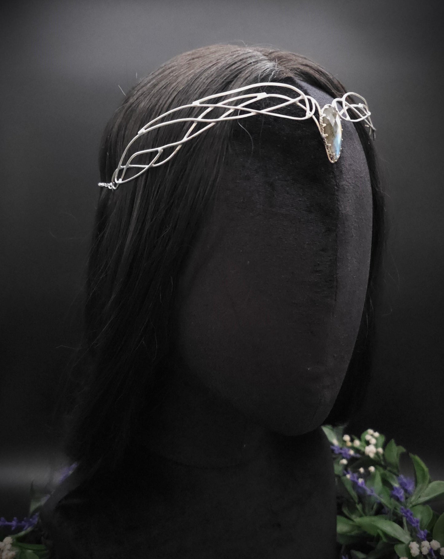 Versilbertes Kupferdraht-Diadem mit Labradorit ~ Elfen Diadem ~ Fantasy Krone ~ größenverstellbar