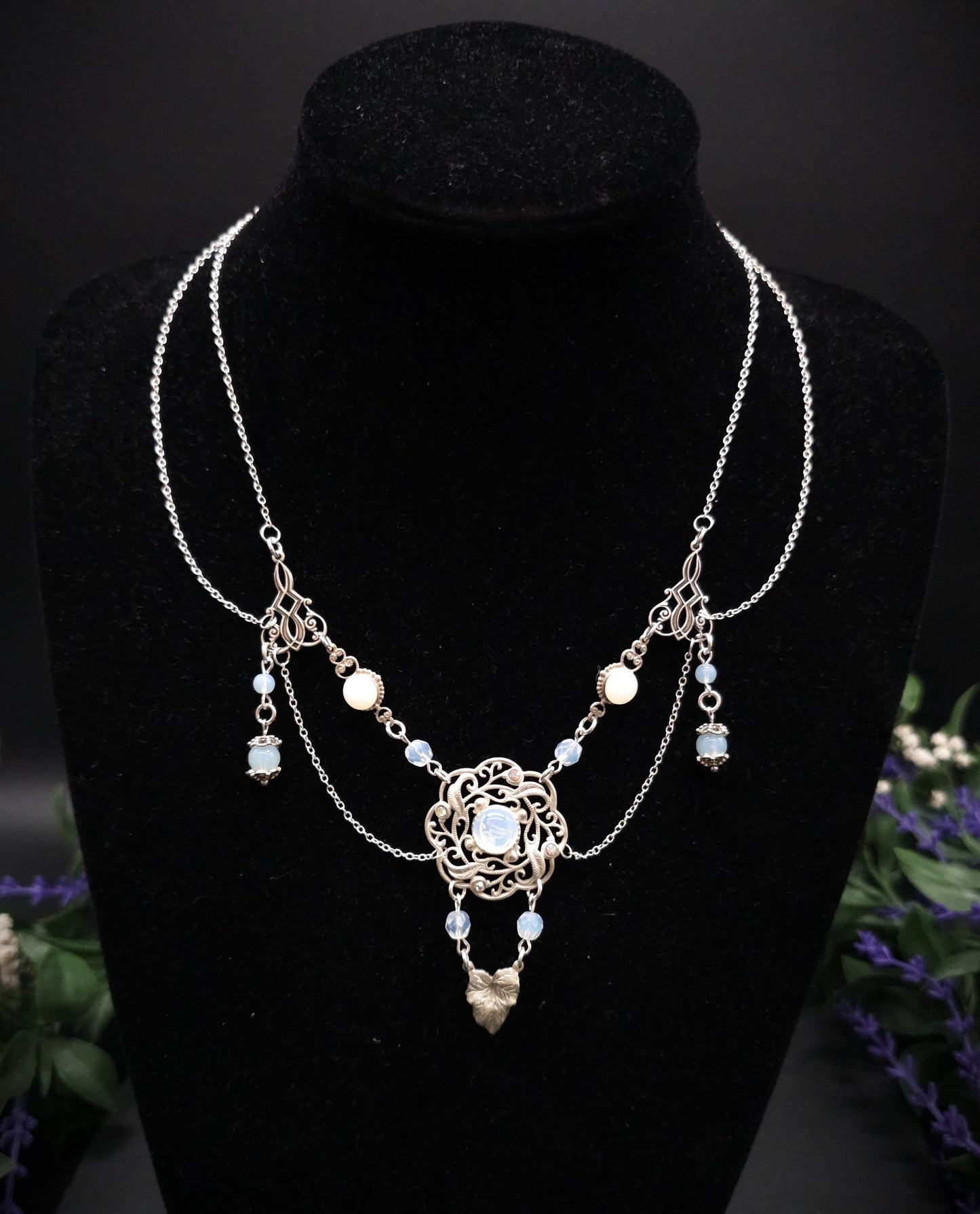 Art Nouveau Halskette mit Opalithperlen ~ Vintage Stil ~ größenverstellbar ~ handgefertigt