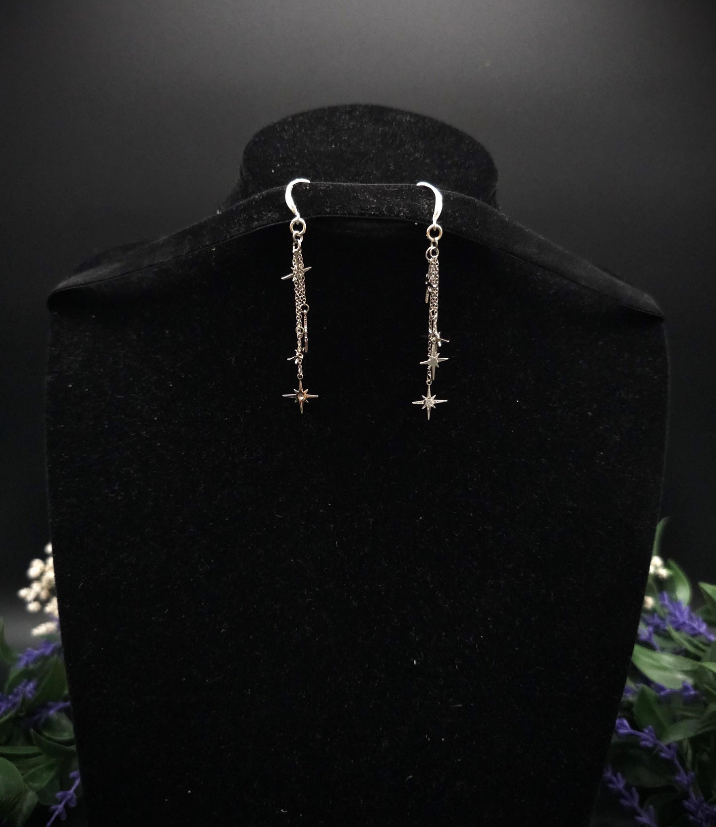 Kurze 925er Sterling Silber Stern-Ohrringe ~ Edelstahl Sterne ~ filigraner Ohrschmuck ~ Fantasy Ohrhaken