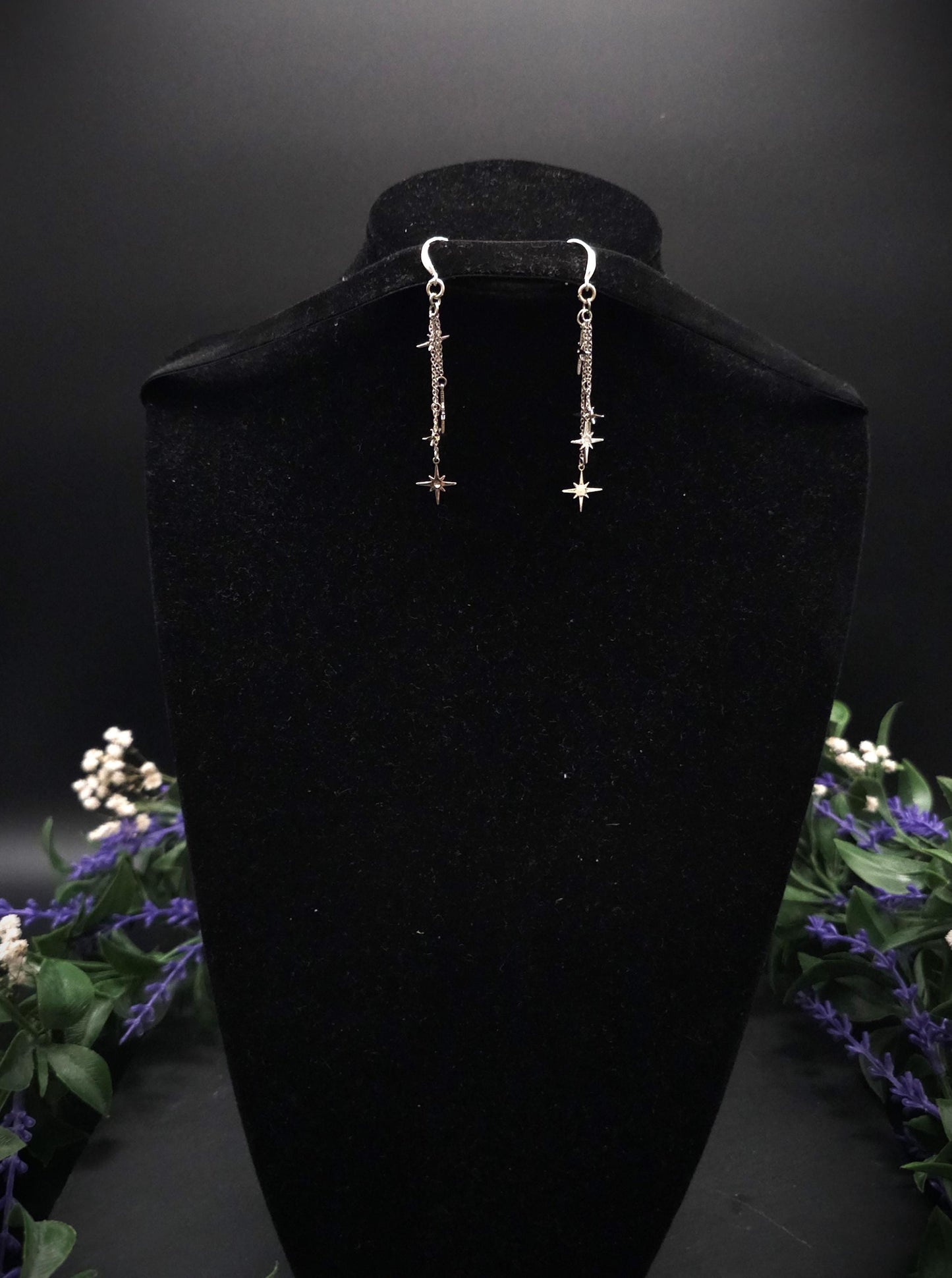 Kurze 925er Sterling Silber Stern-Ohrringe ~ Edelstahl Sterne ~ filigraner Ohrschmuck ~ Fantasy Ohrhaken